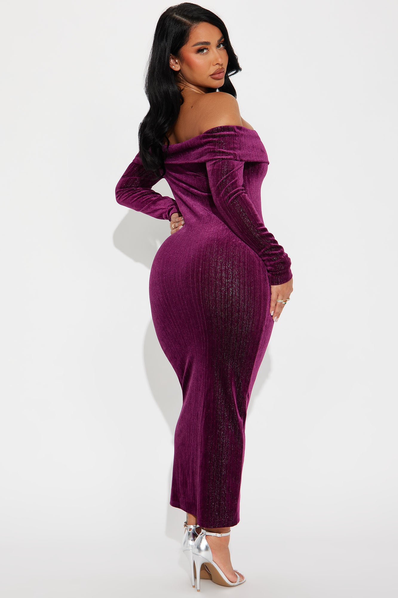 All That Shimmer Velvet Maxi Dress - Burgundy - Image 3