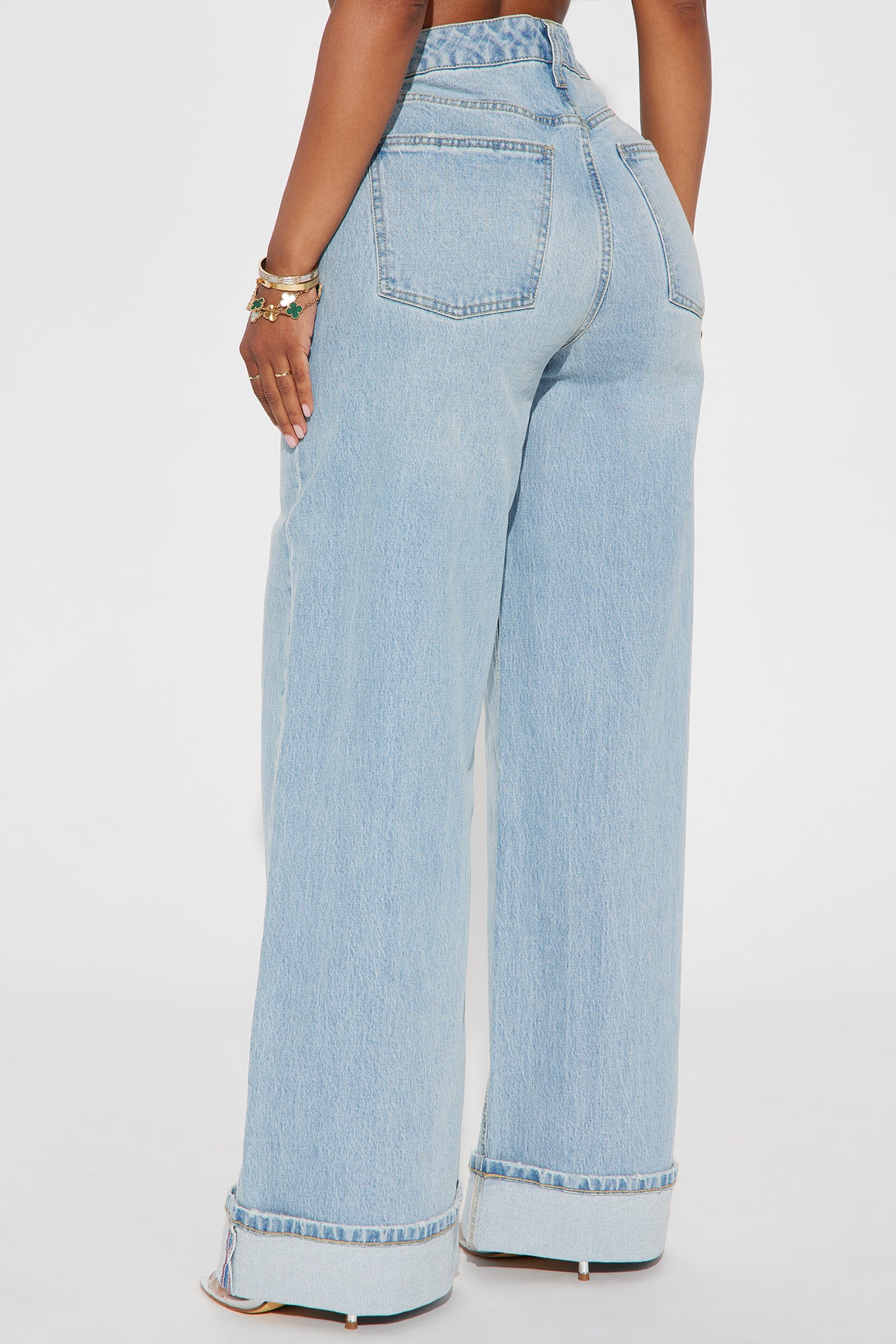 Anika Cuffed Wide Leg Jeans - Light Wash - Image 4
