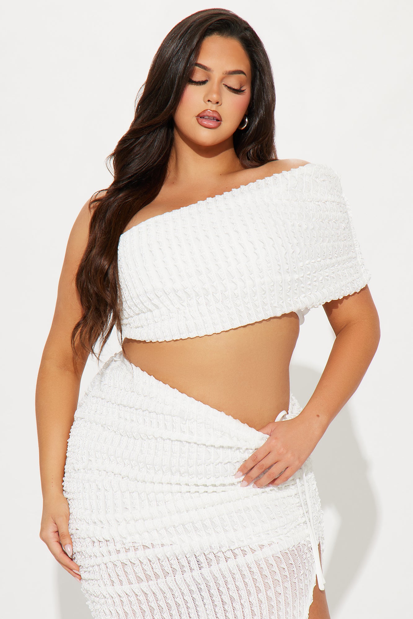 Angelic One Shoulder Midi Skirt Set - Ivory - Image 7