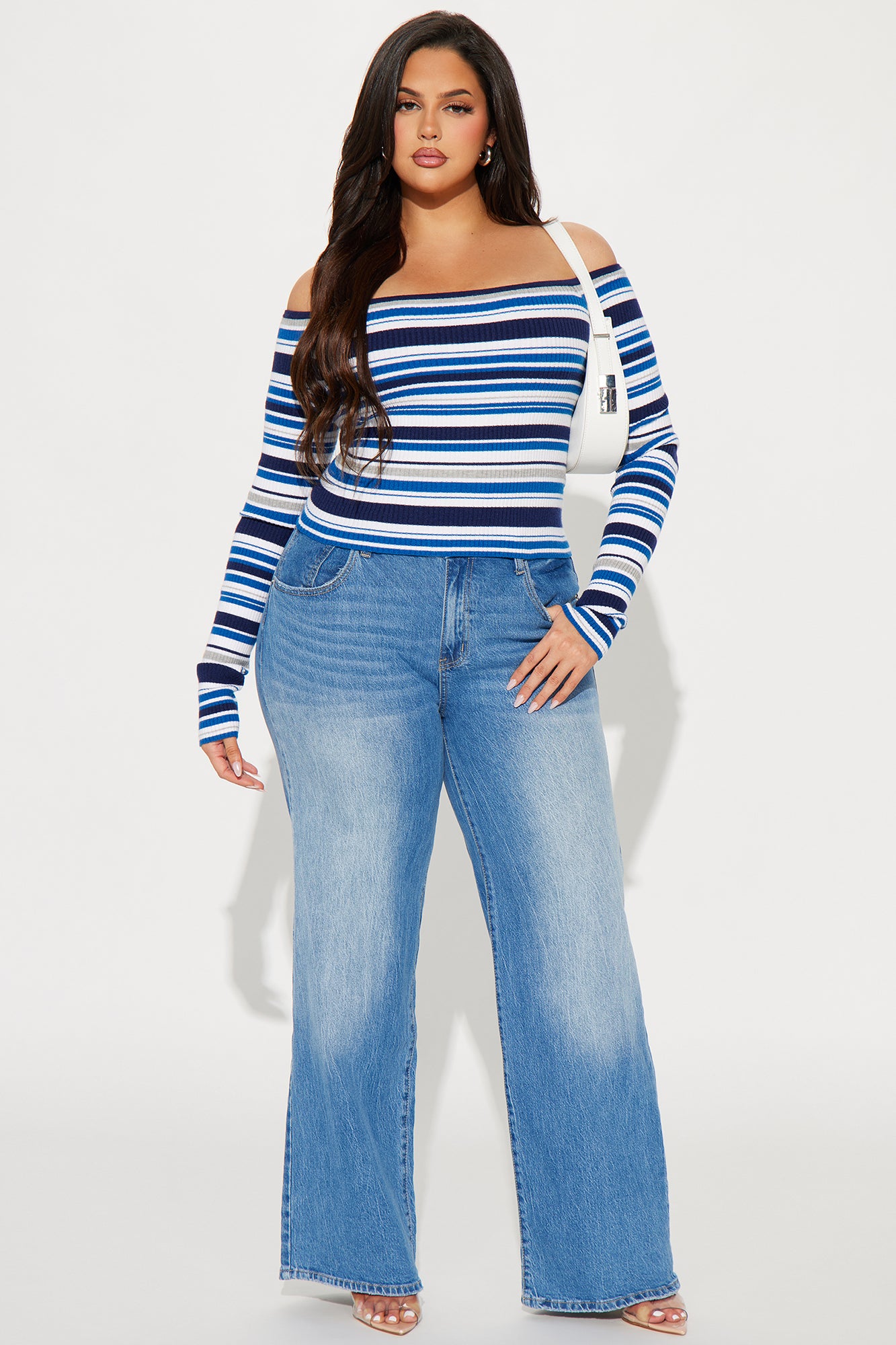 Madisyn Off Shoulder Striped Sweater - Navy/combo - Image 5