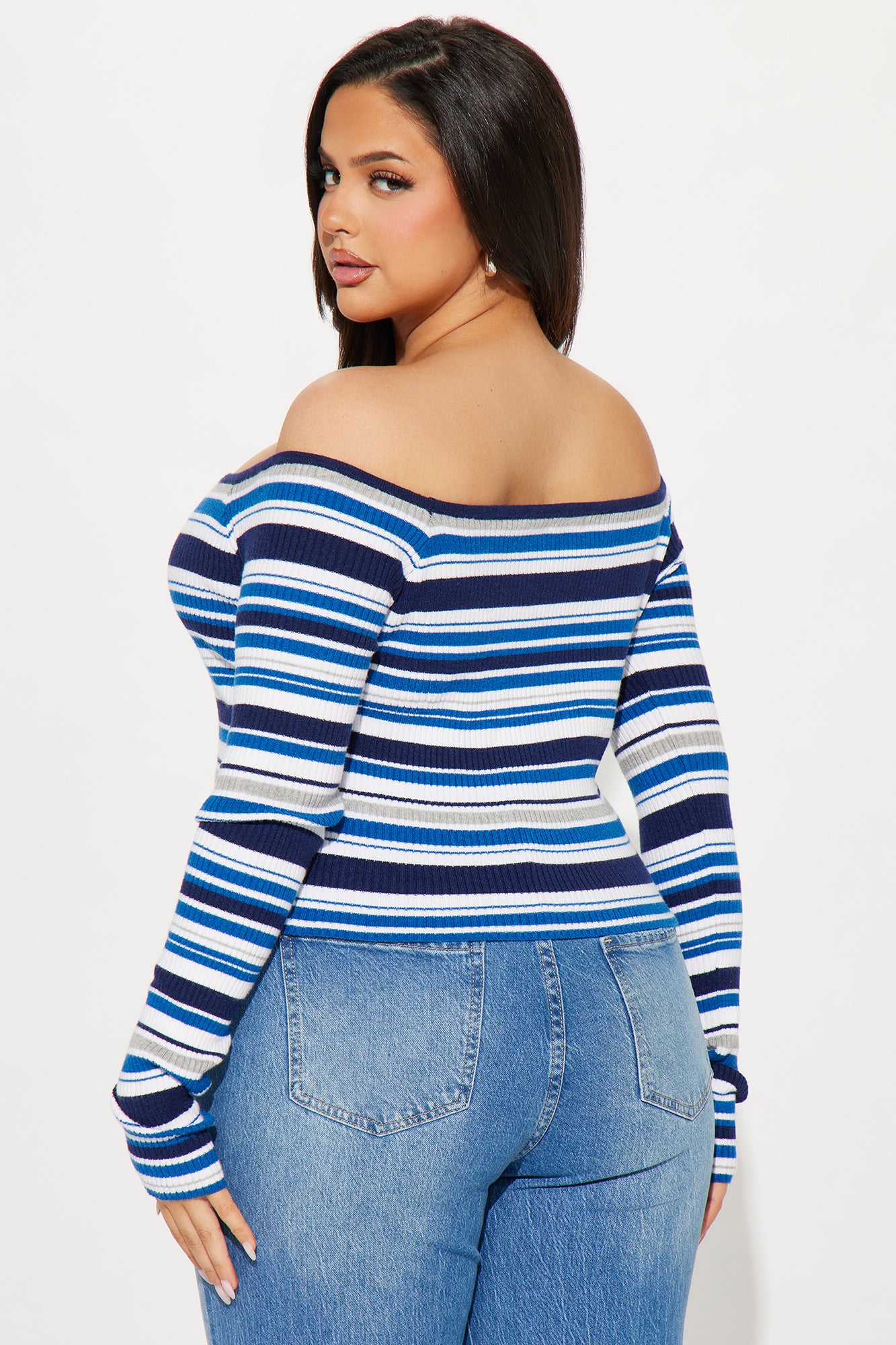Madisyn Off Shoulder Striped Sweater - Navy/combo - Image 6