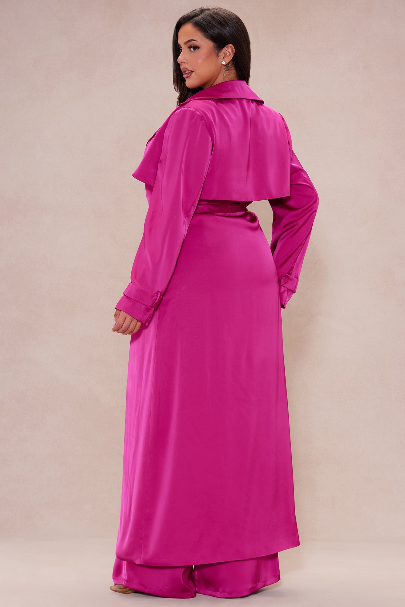 Gabriella Satin Trench Coat And Pant Set - Hot Pink - Image 8