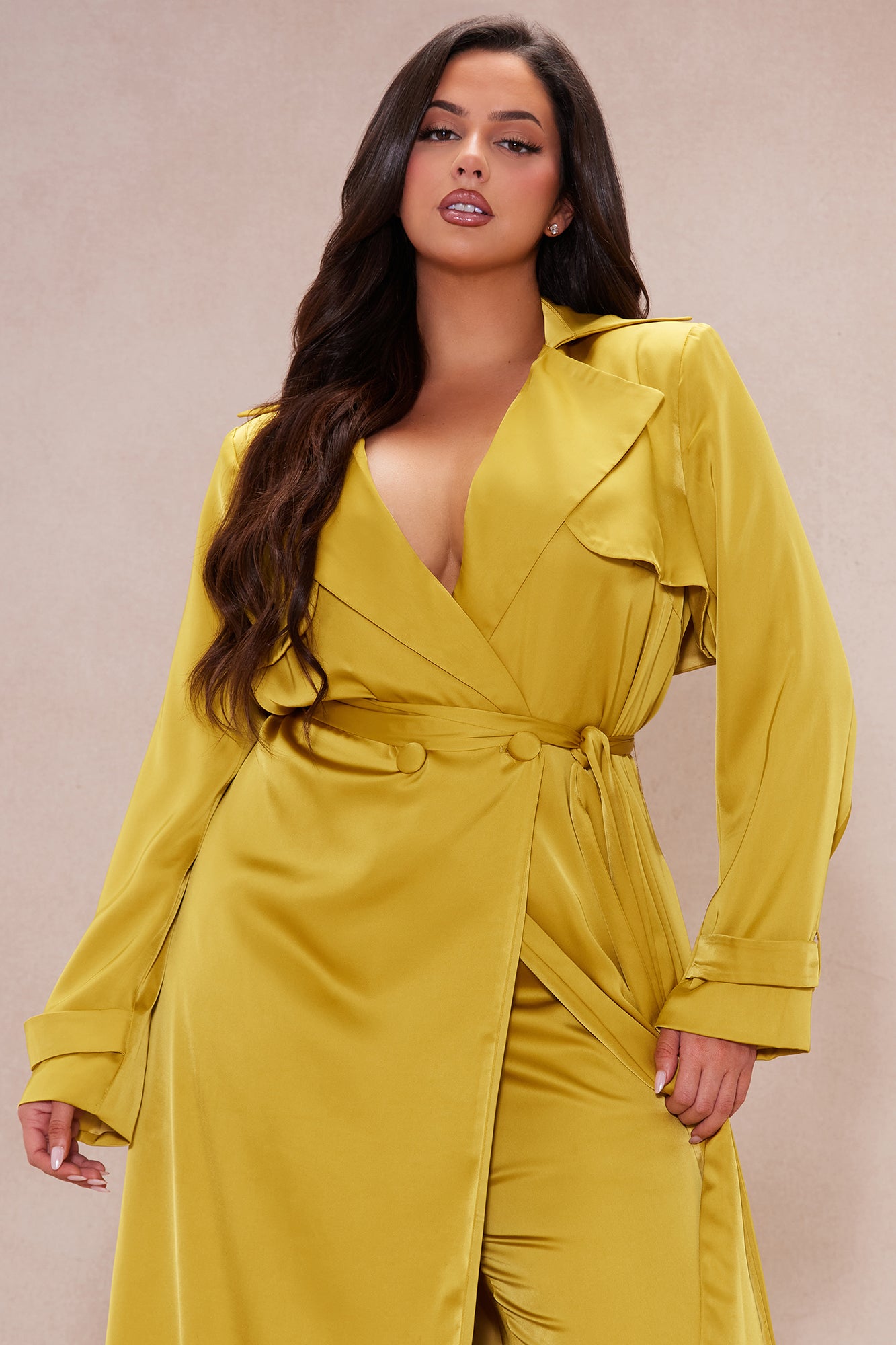 Gabriella Satin Trench Coat And Pant Set - Chartreuse - Image 7