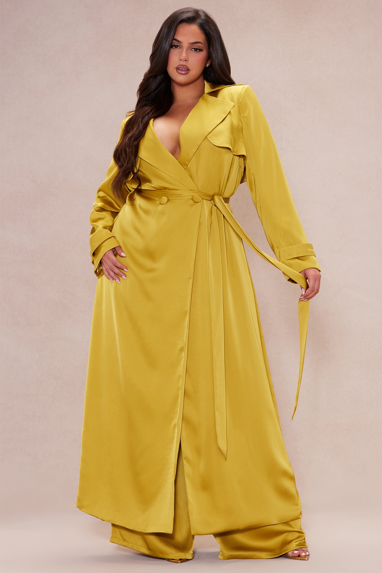 Gabriella Satin Trench Coat And Pant Set - Chartreuse - Image 6