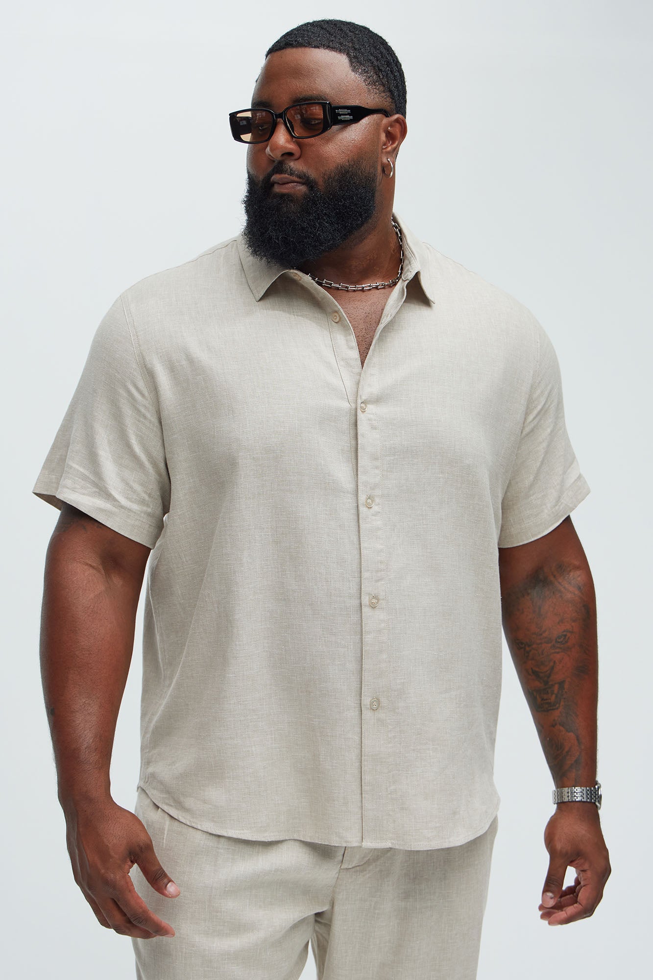 Bahamas Linen Classic Button Up Shirt - Stone - Image 5