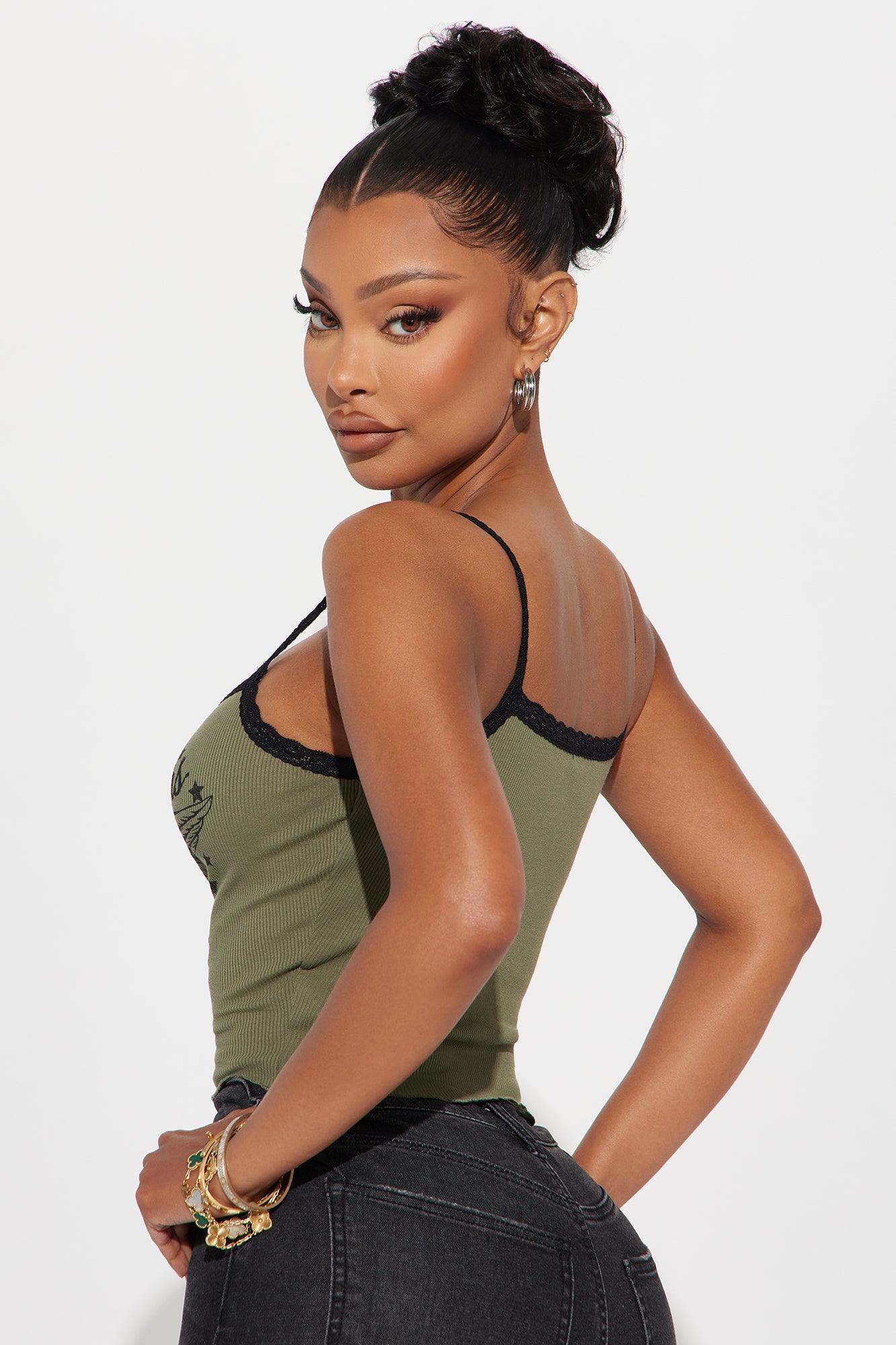 Authentic Lacey Graphic Top - Olive - Image 3