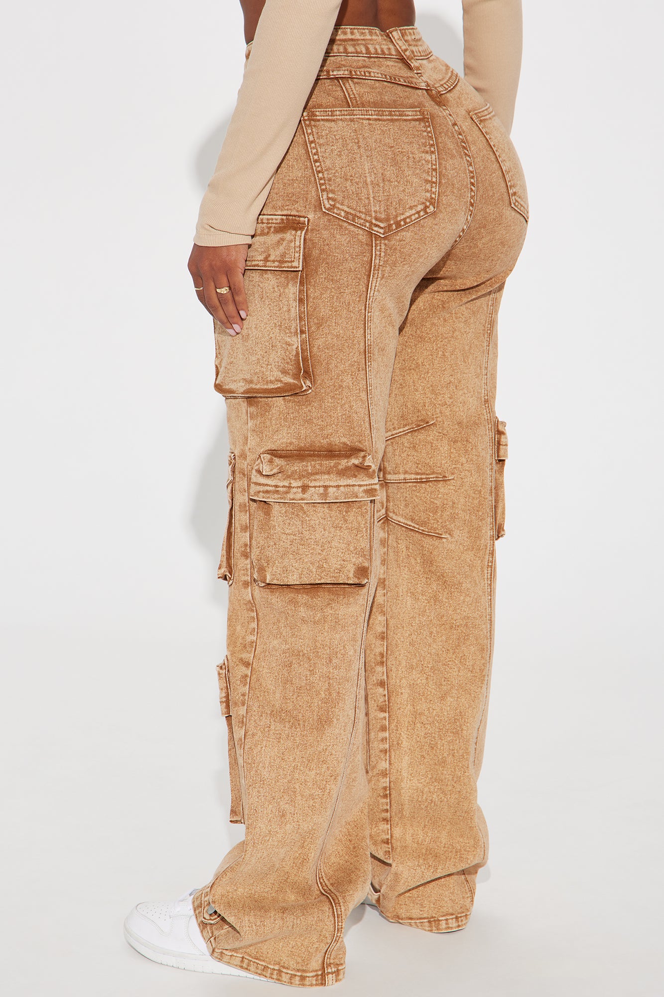 Devoted To It Stretch Cargo Straight Leg Jeans - Brown - Image 3