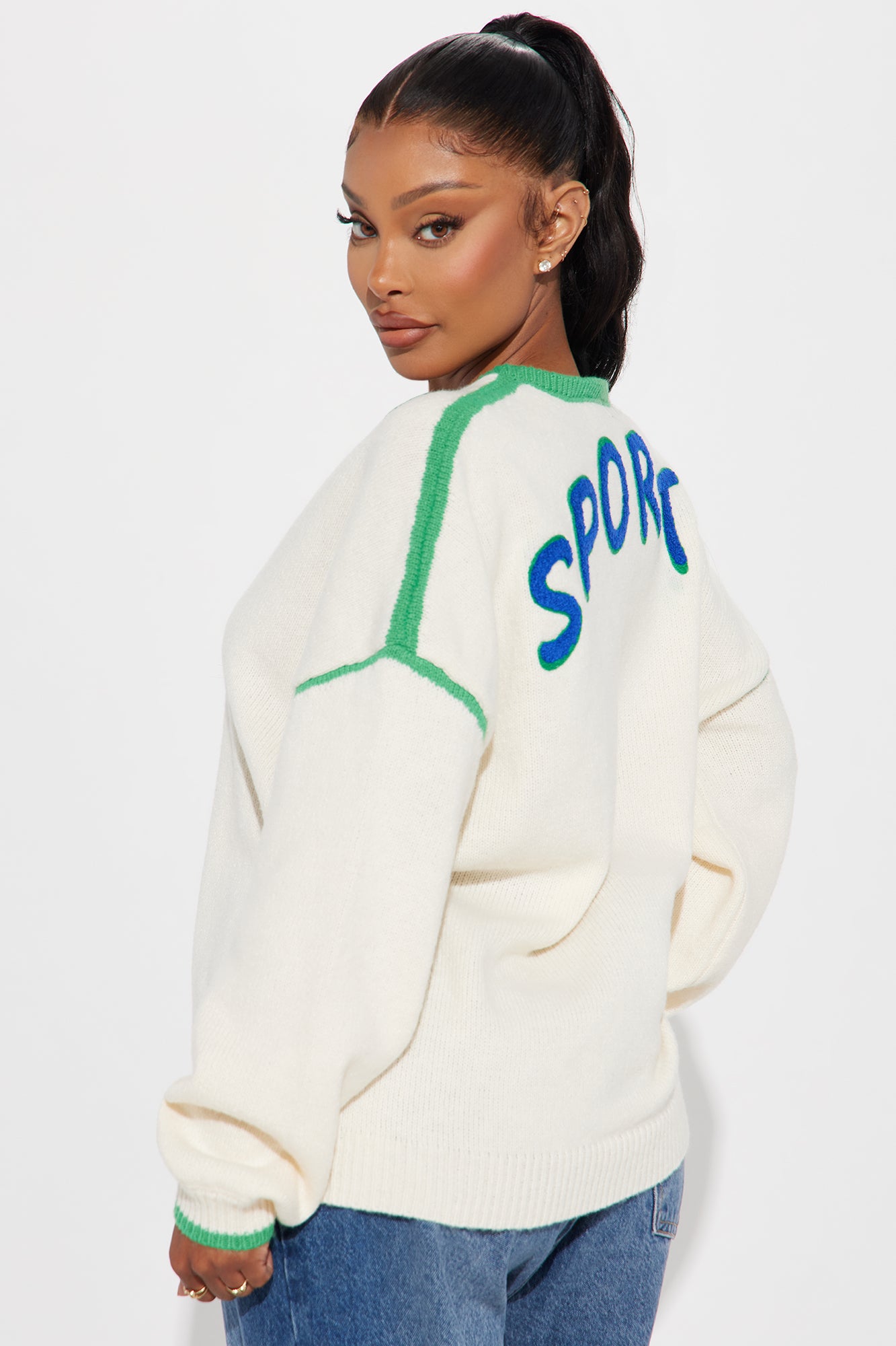 Sporty Oversized Sweater - Kelly Green - Image 3