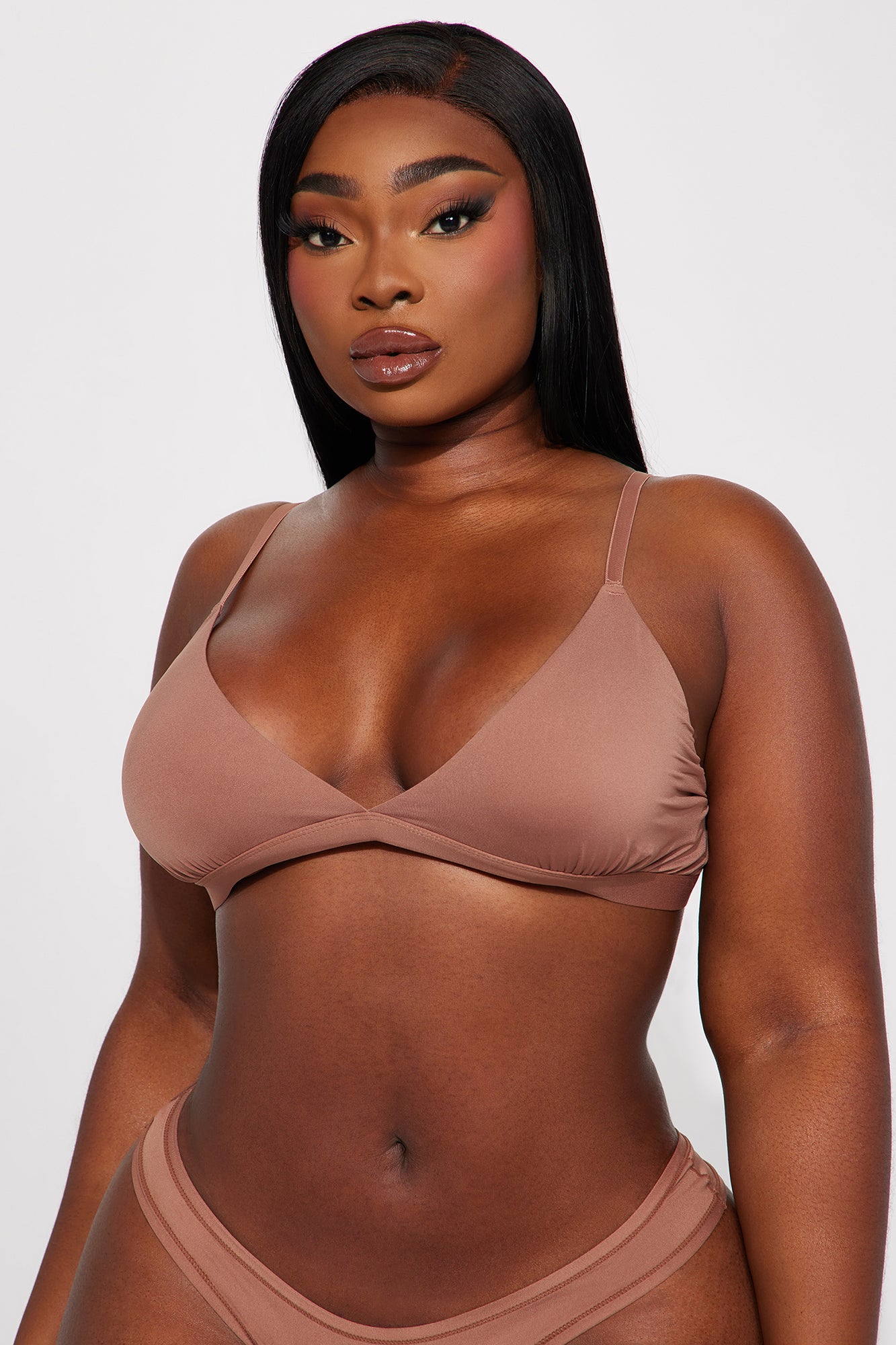 Light As A Feather Microfiber Triangle Bralette - Mocha - Image 5