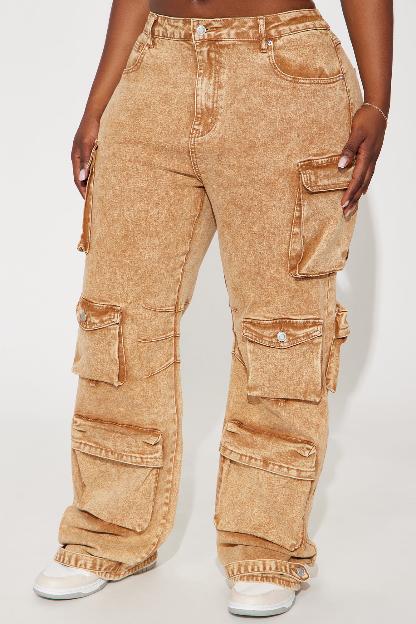 Devoted To It Stretch Cargo Straight Leg Jeans - Brown - Image 5