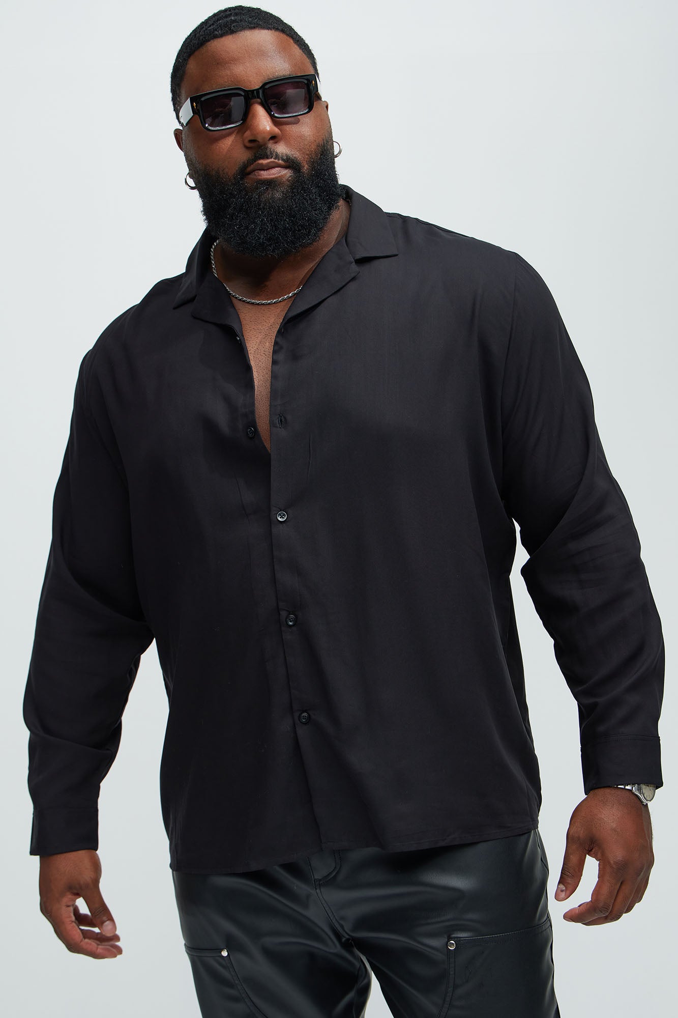 Dawson Relaxed Long Sleeve Button Up Shirt - Black - Image 9