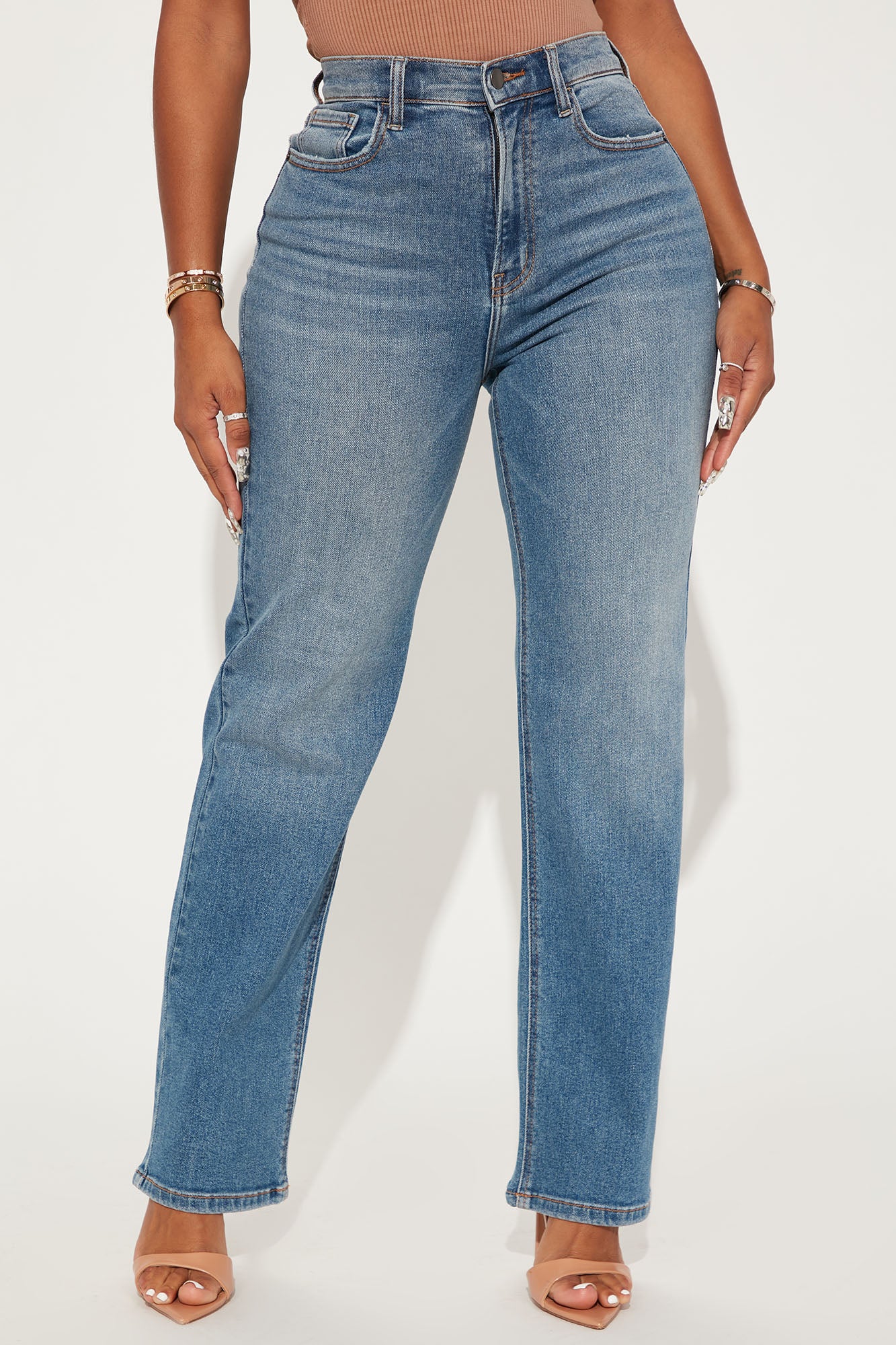 Uptown Stretch High Rise Straight Leg Jeans - Medium Blue Wash - Image 4