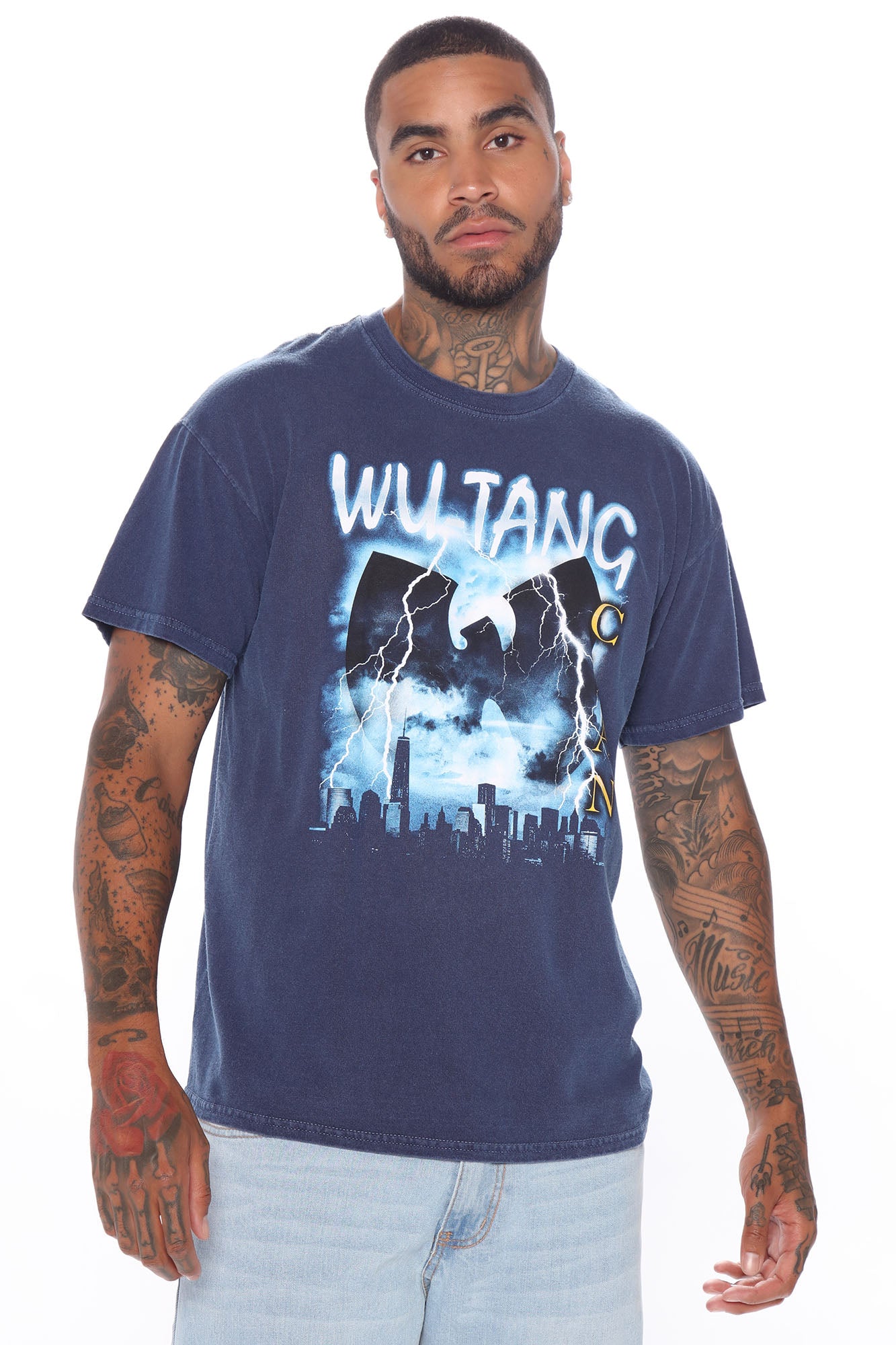 Wu Tang Lightning Vintage Wash Short Sleeve Tee - Navy Wash - Image 3