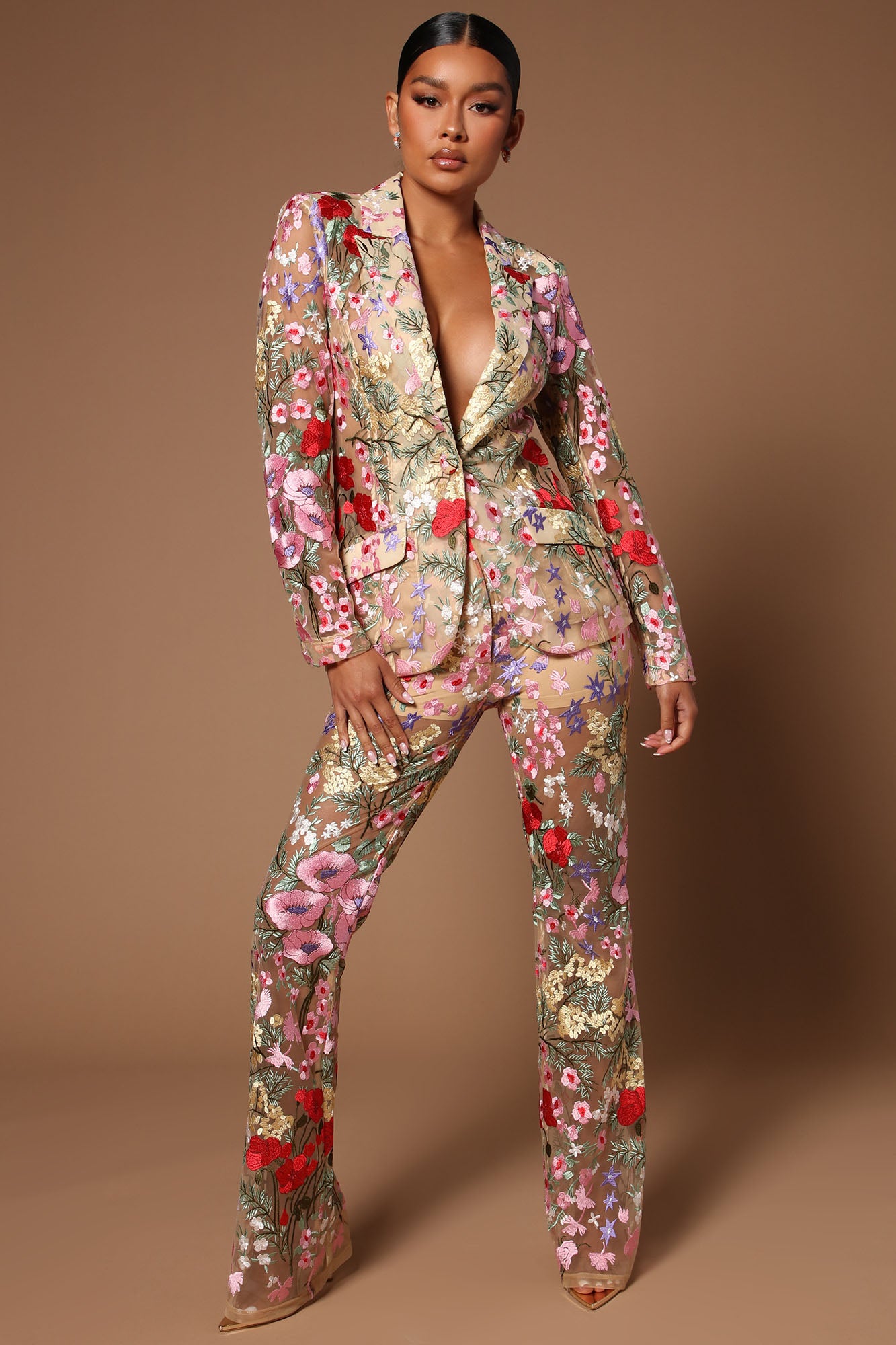 Erin Embroidered Blazer - Nude/combo - Image 3