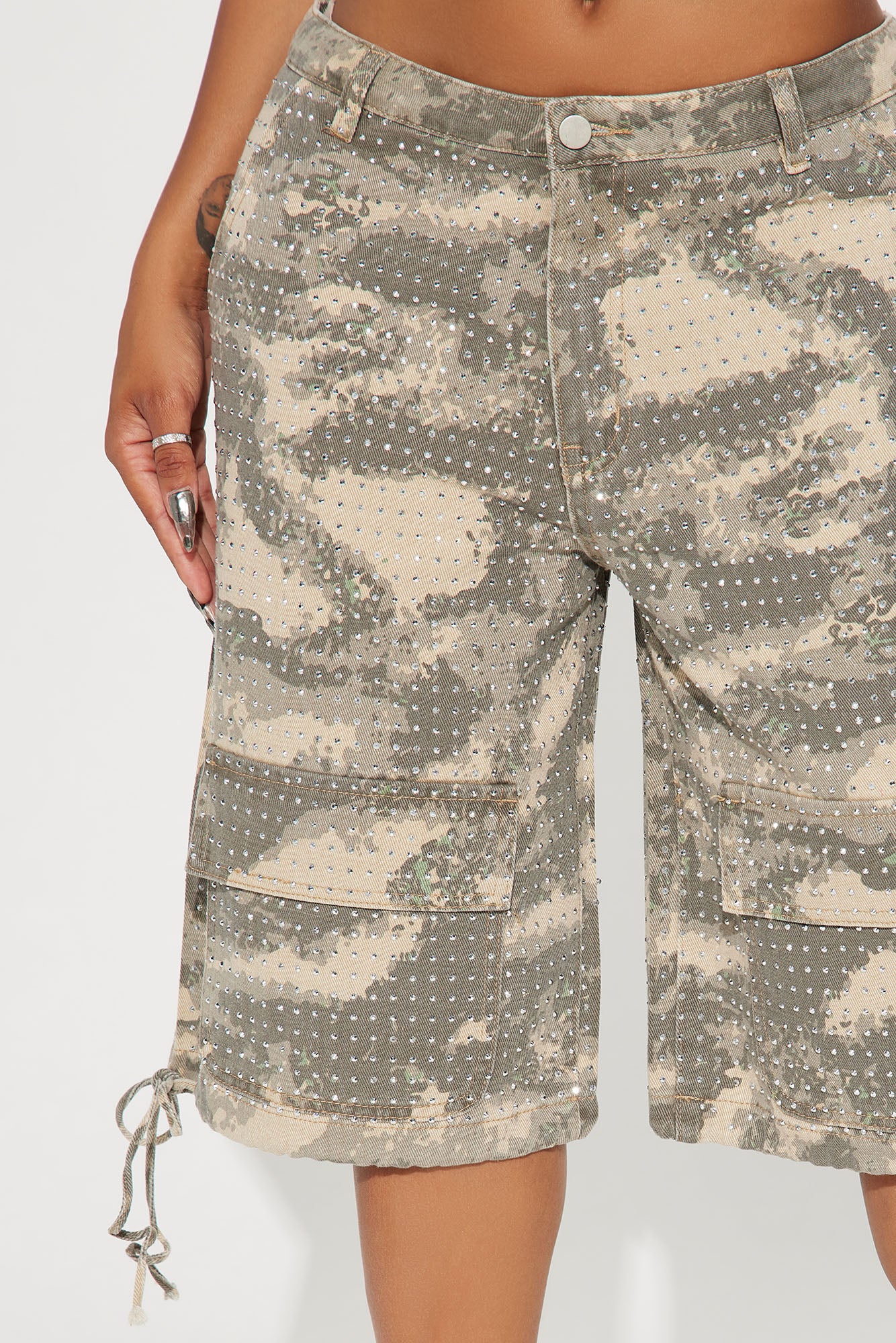 Look Don't Talk Embellished Camp Print Jogger Pant - Olive/combo - Image 3