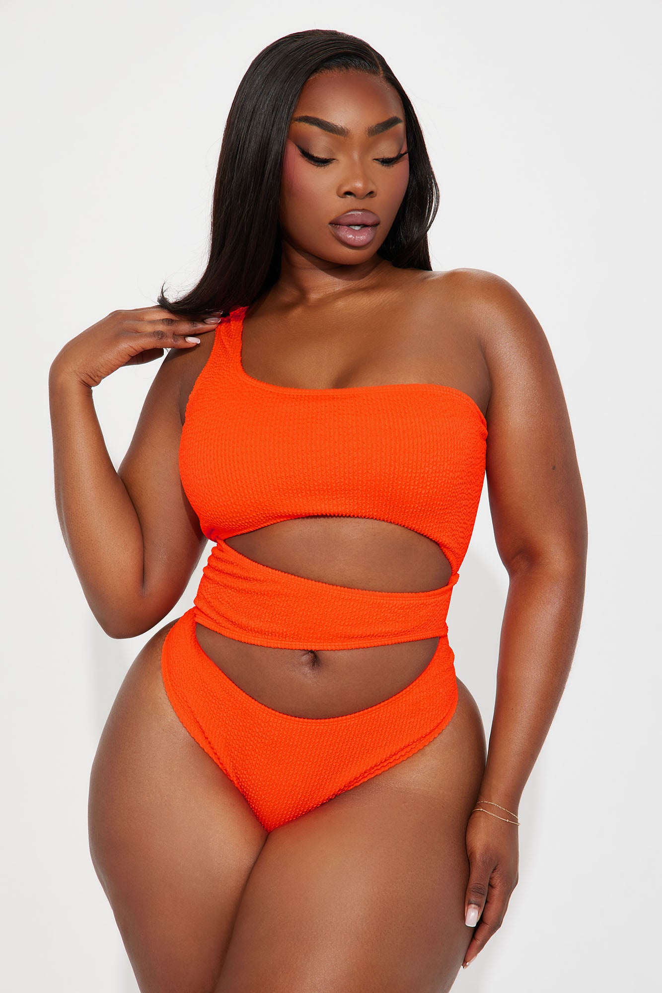 Alise One Shoulder Cutout 1 Piece Swimsuit - Orange - Image 4