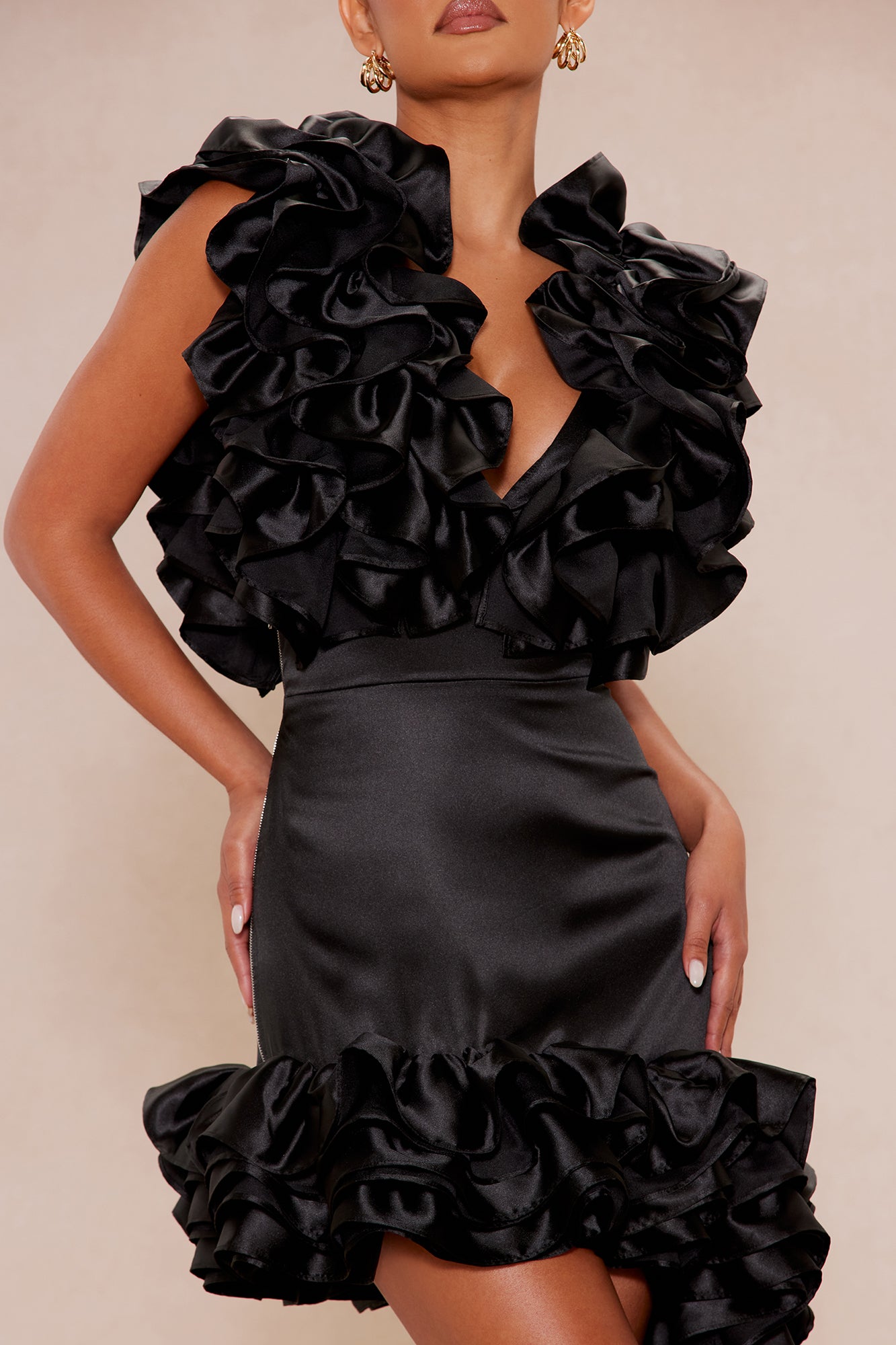 Athens Ruffle Mini Dress - Black - Image 3