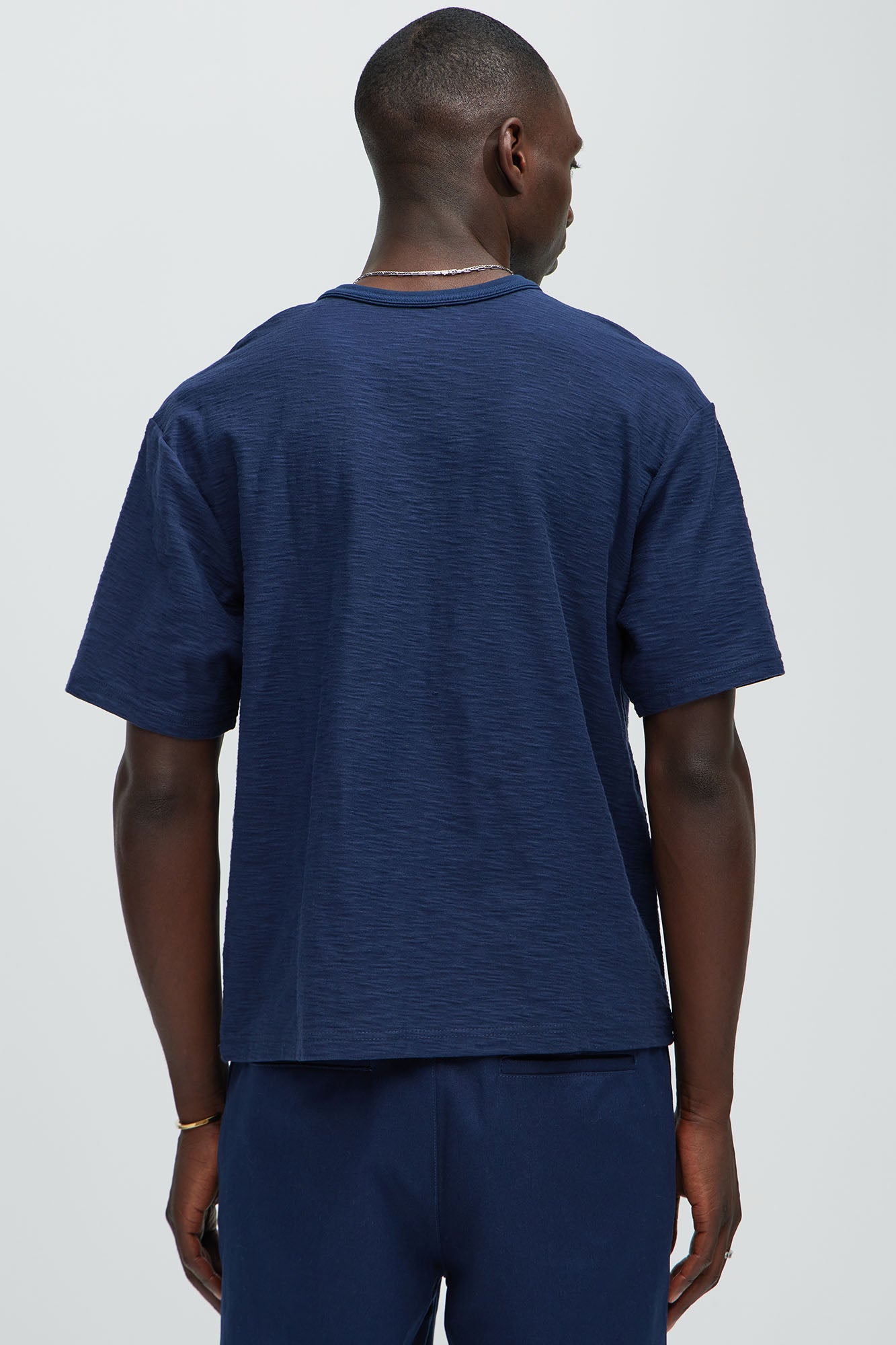 Asher Slub Texture Short Sleeve Tee - Navy - Image 4