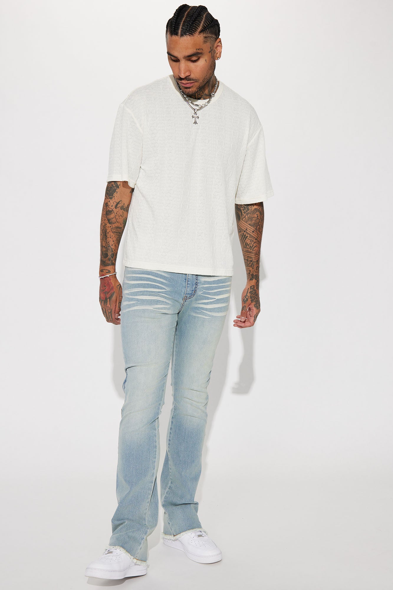 Along Side Zipper Stacked Skinny Flare Jeans - Light Blue Wash - Image 3