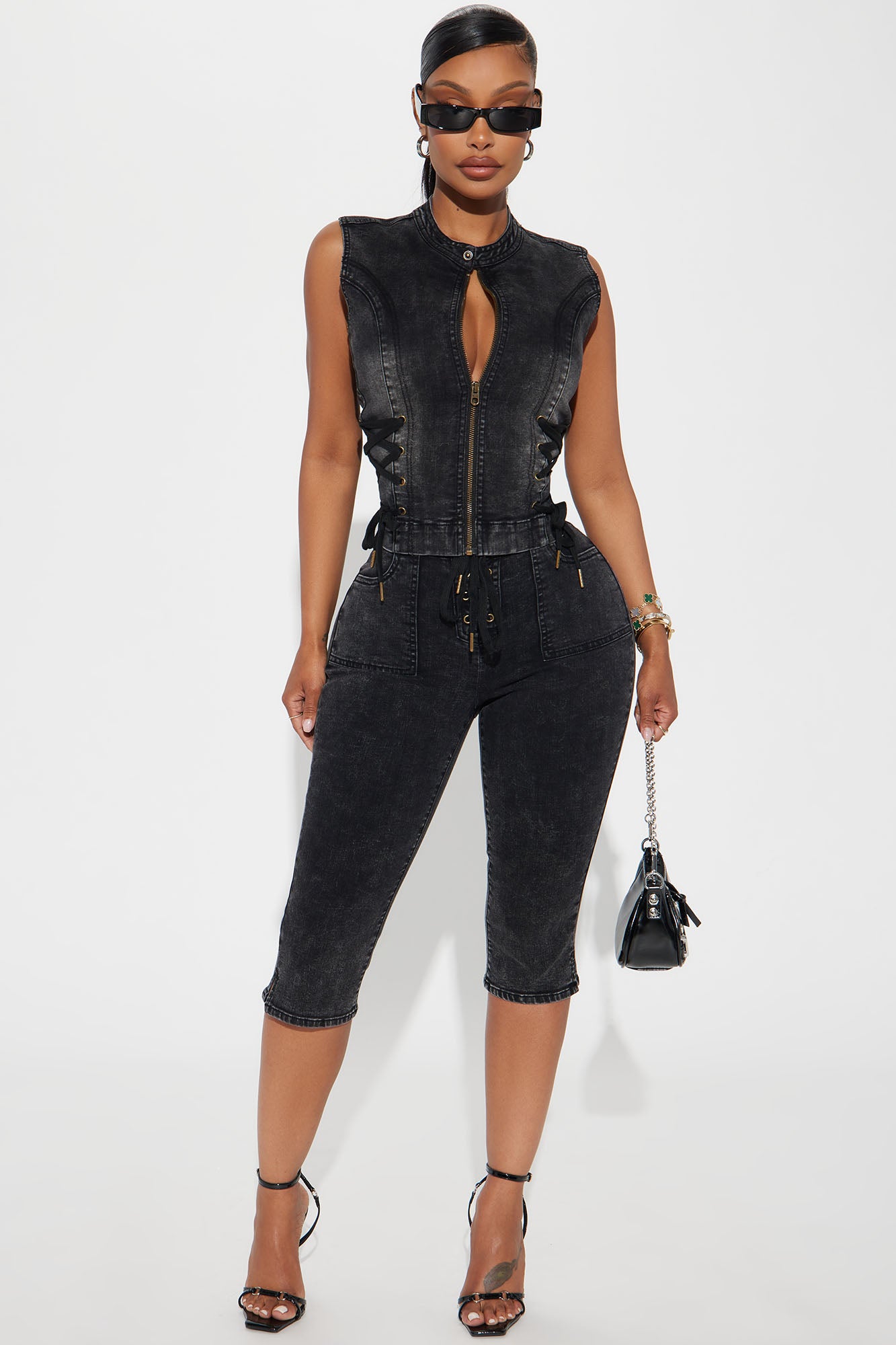 Leveled Up Lace Up Denim Vest - Black Wash - Image 6