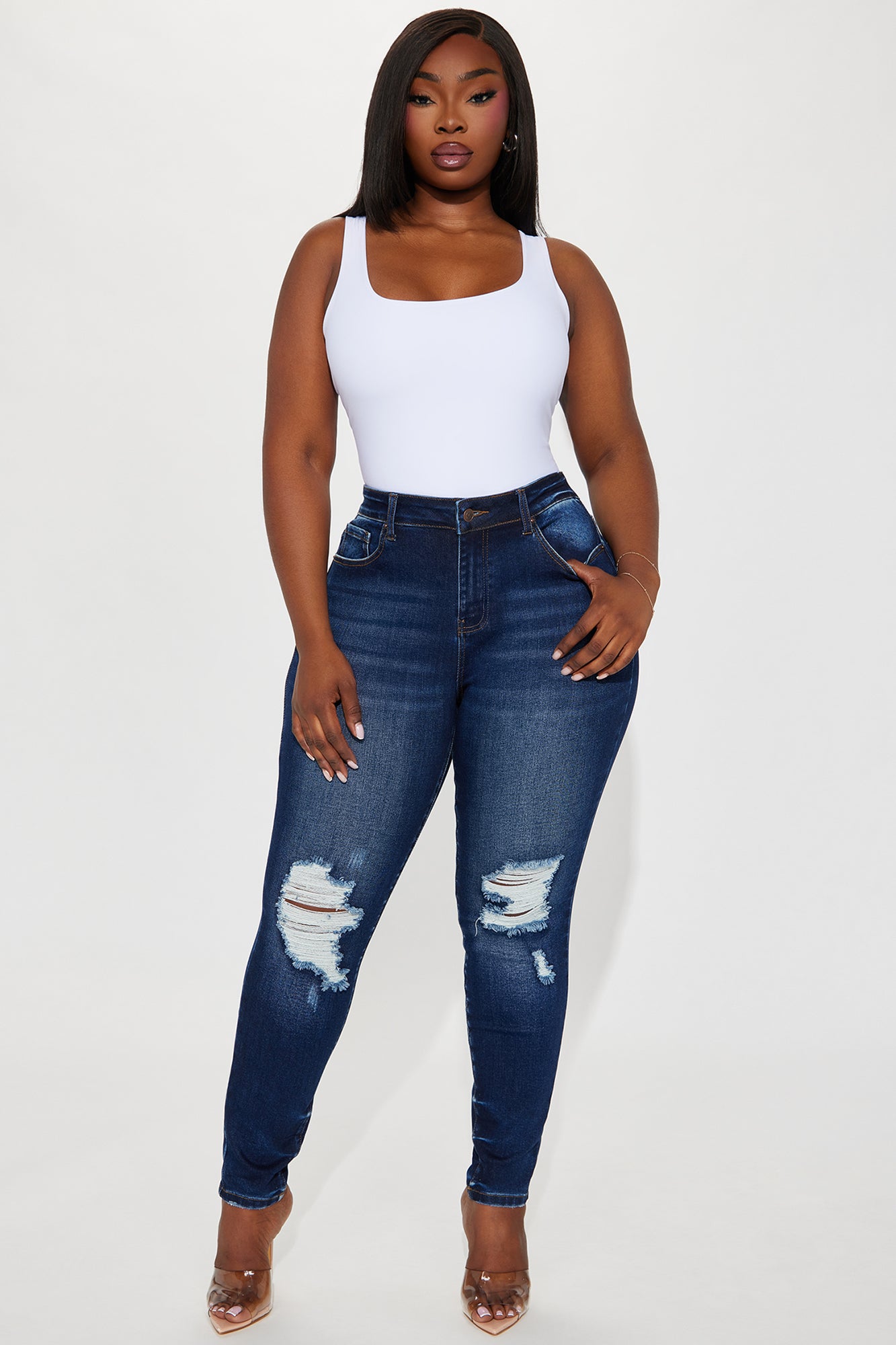 Kalisha Stretch Ripped Skinny Jeans - Dark Wash - Image 4