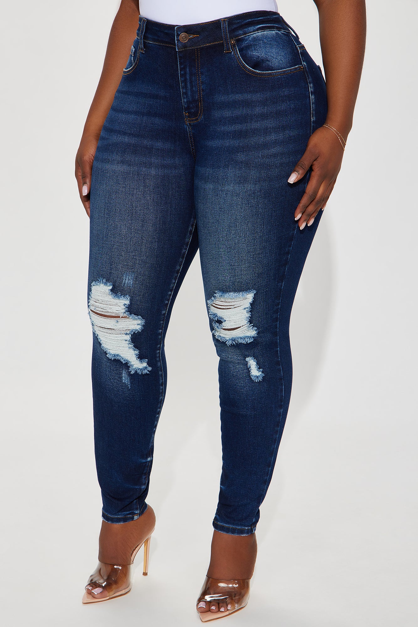Kalisha Stretch Ripped Skinny Jeans - Dark Wash - Image 5