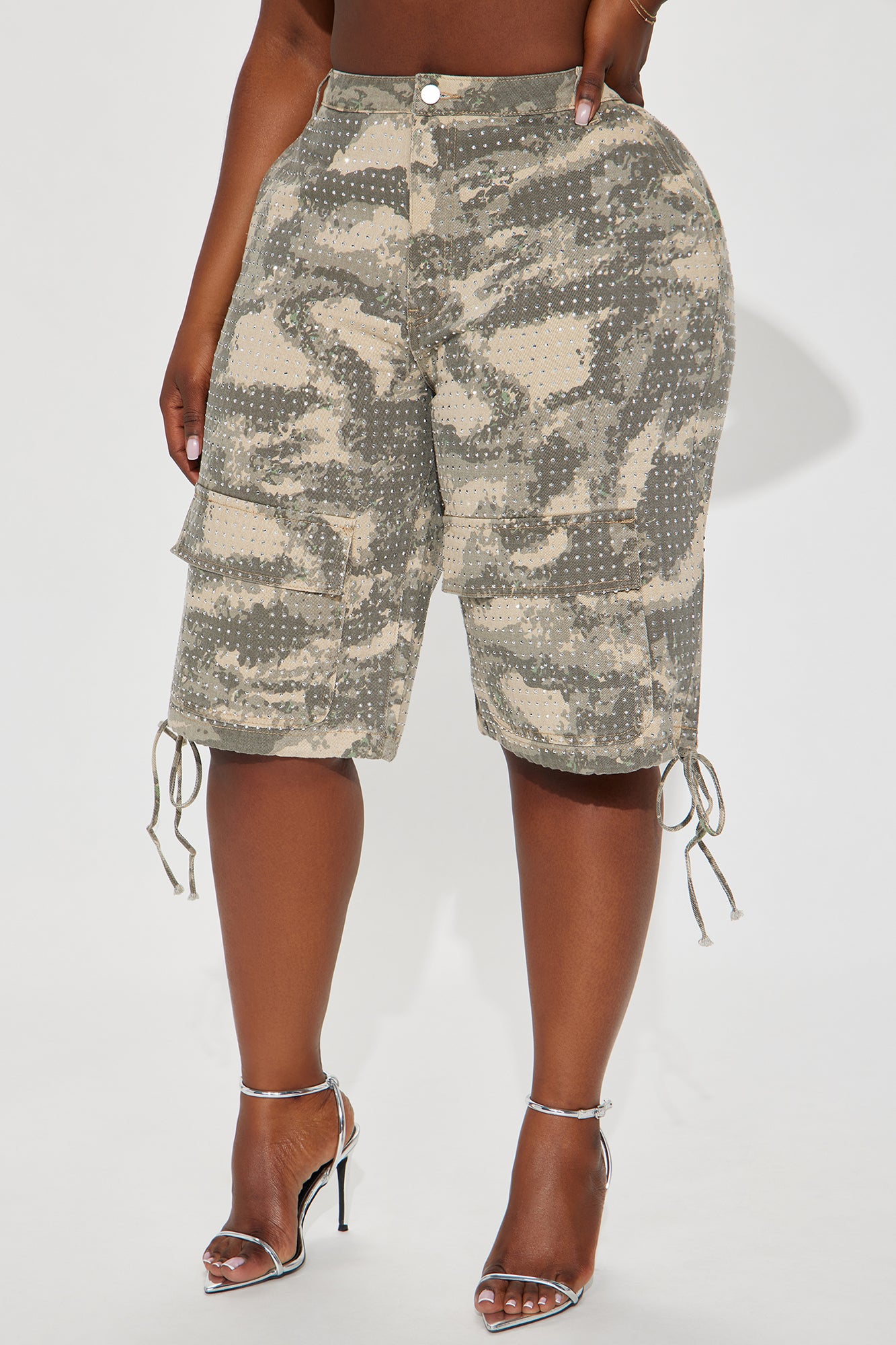 Look Don't Talk Embellished Camp Print Jogger Pant - Olive/combo - Image 8