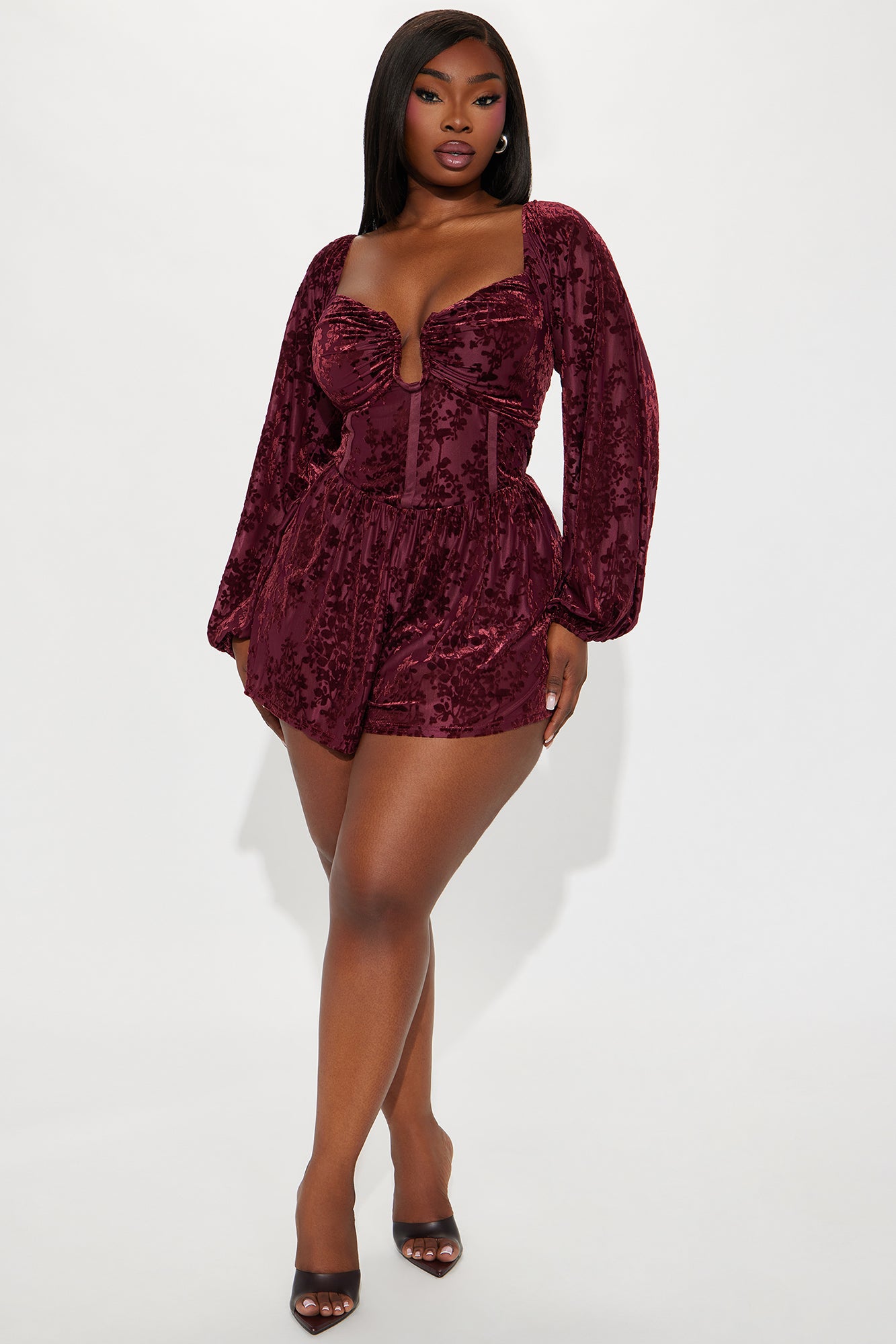 Alice Velvet Romper - Wine - Image 5