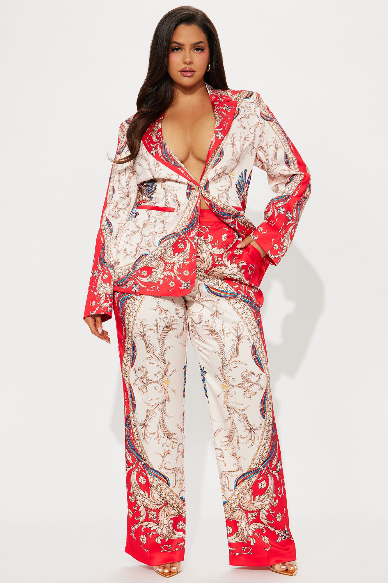 Queen Life Satin Pant Set - Red/combo - Image 4