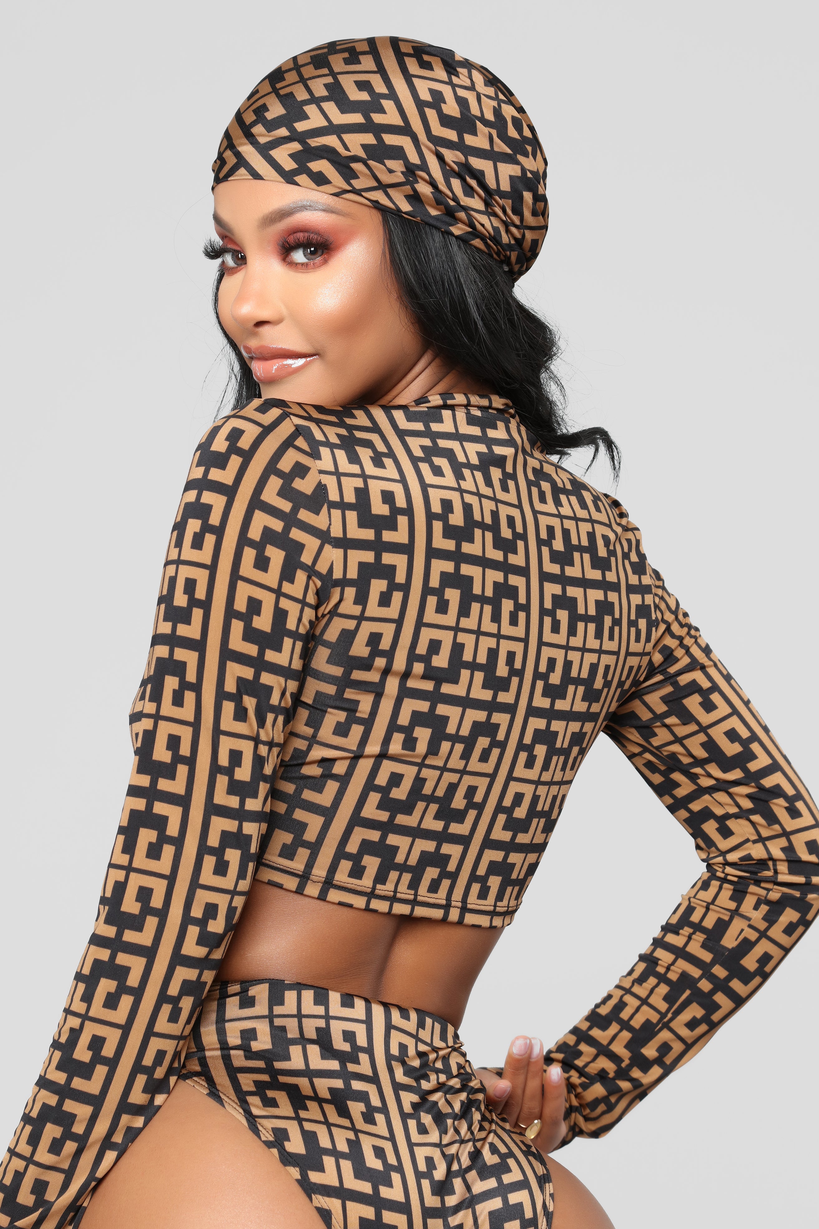 Adella 3 Piece Sunkini Set - Brown/Black - Image 9
