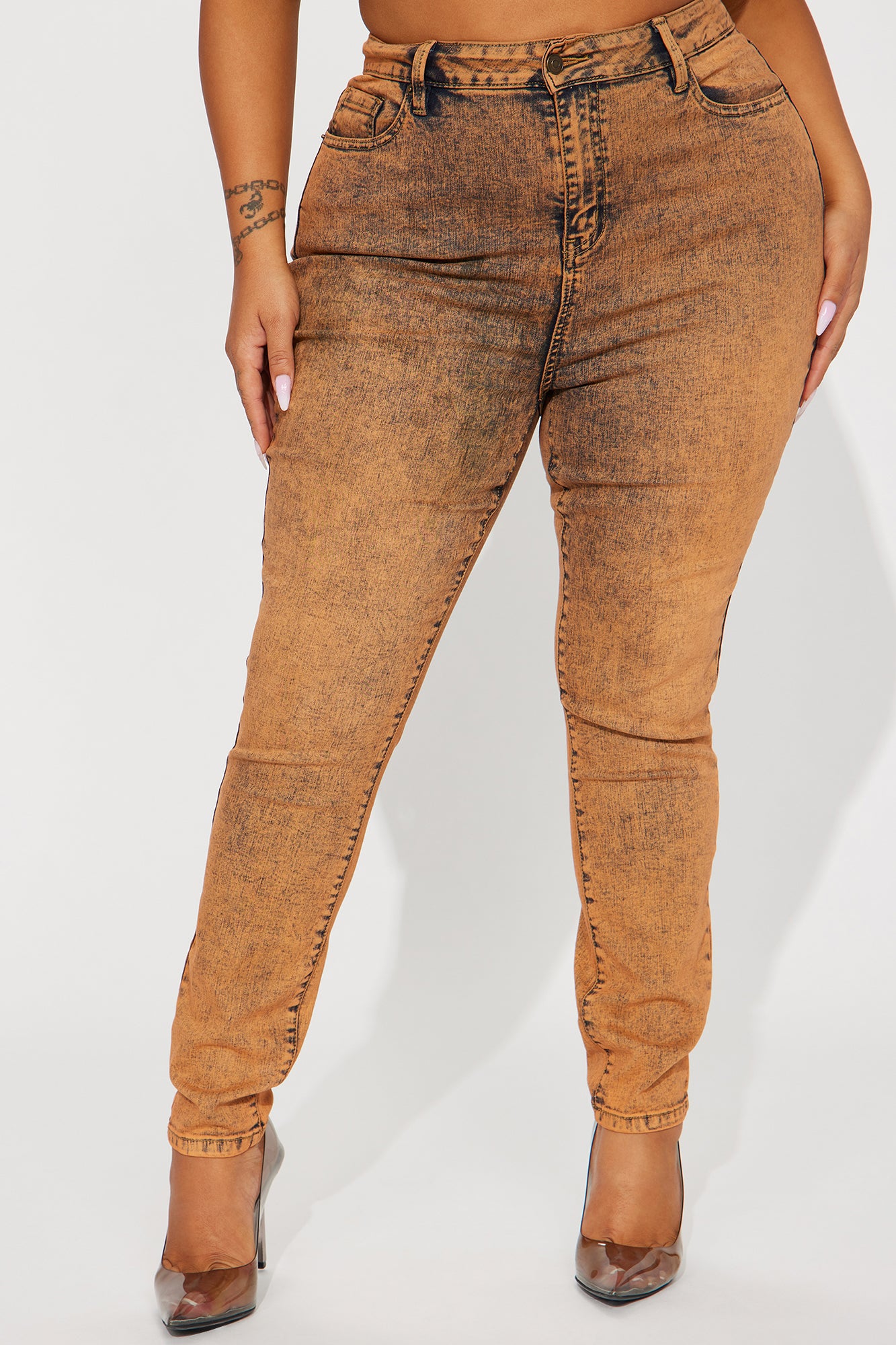 It's Giving High Stretch Curvy Skinny Jeans - Orange - Image 9