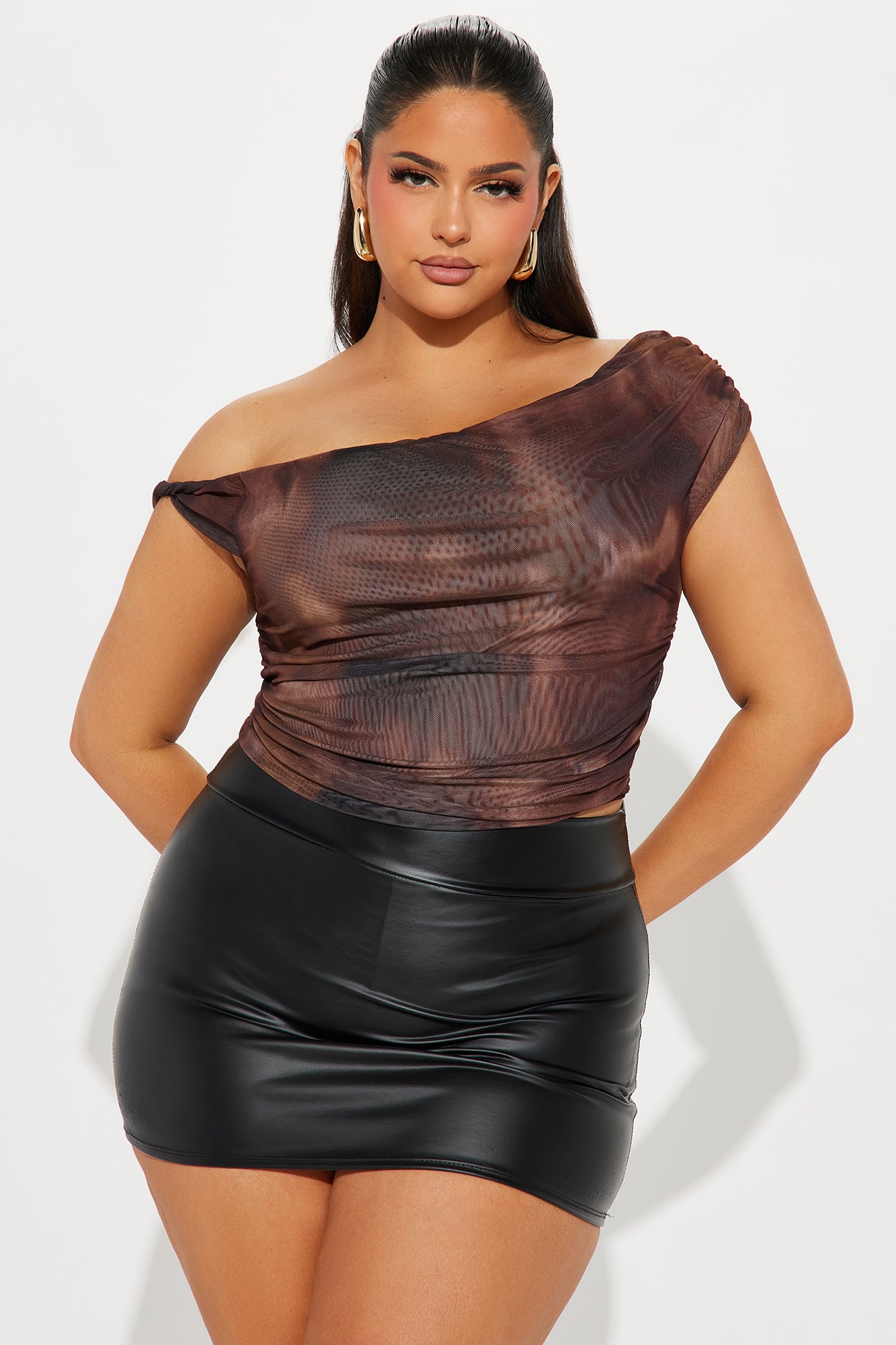 Julia Mesh Off Shoulder Top - Brown/combo - Image 4