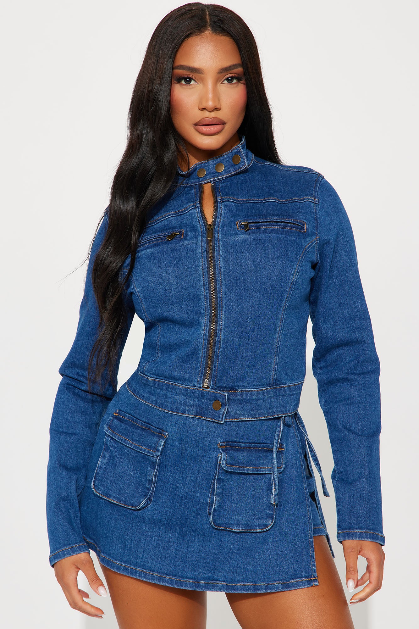 Stay Chic Denim Skort Set - Medium Wash - Image 3