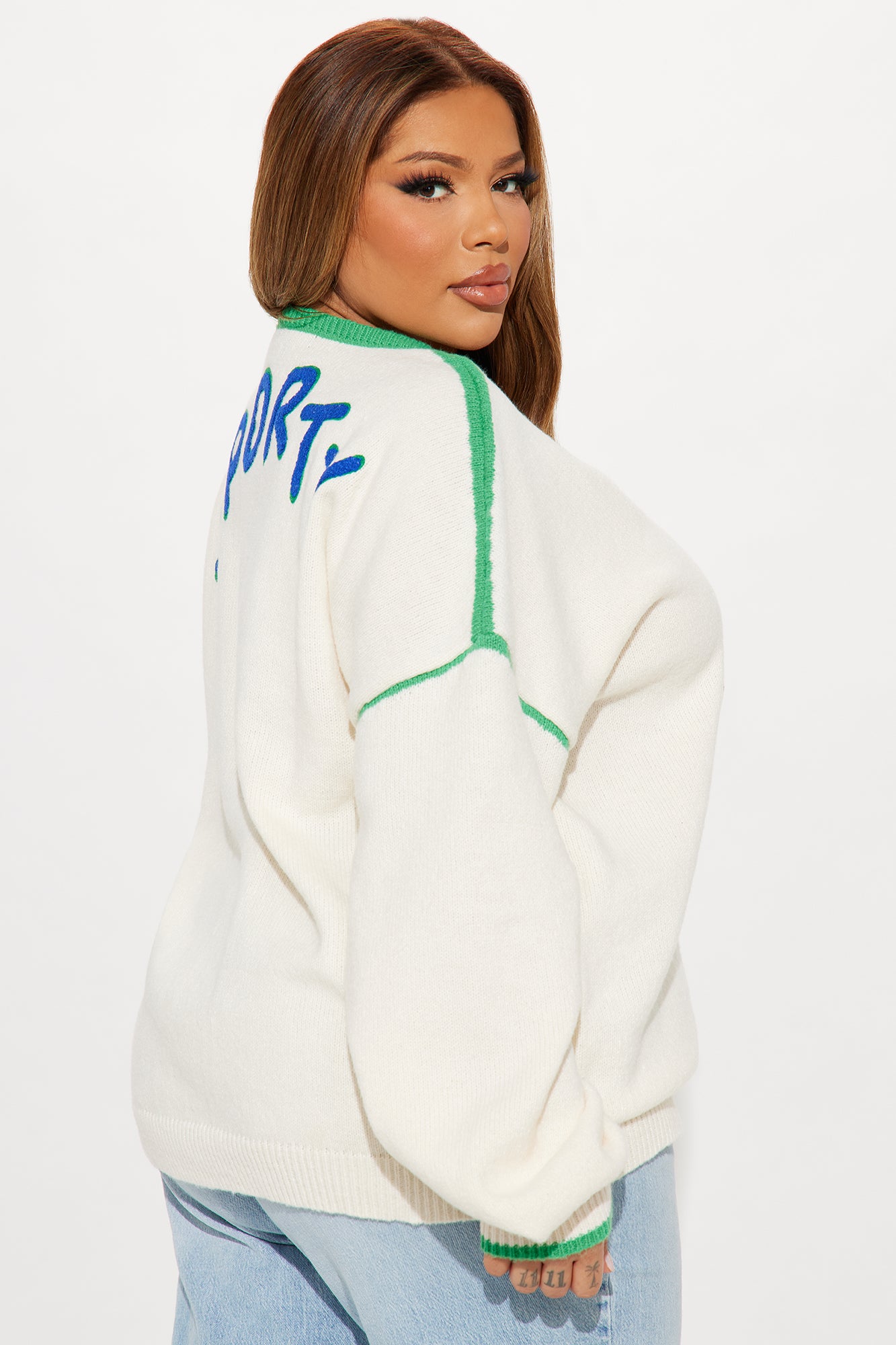 Sporty Oversized Sweater - Kelly Green - Image 7
