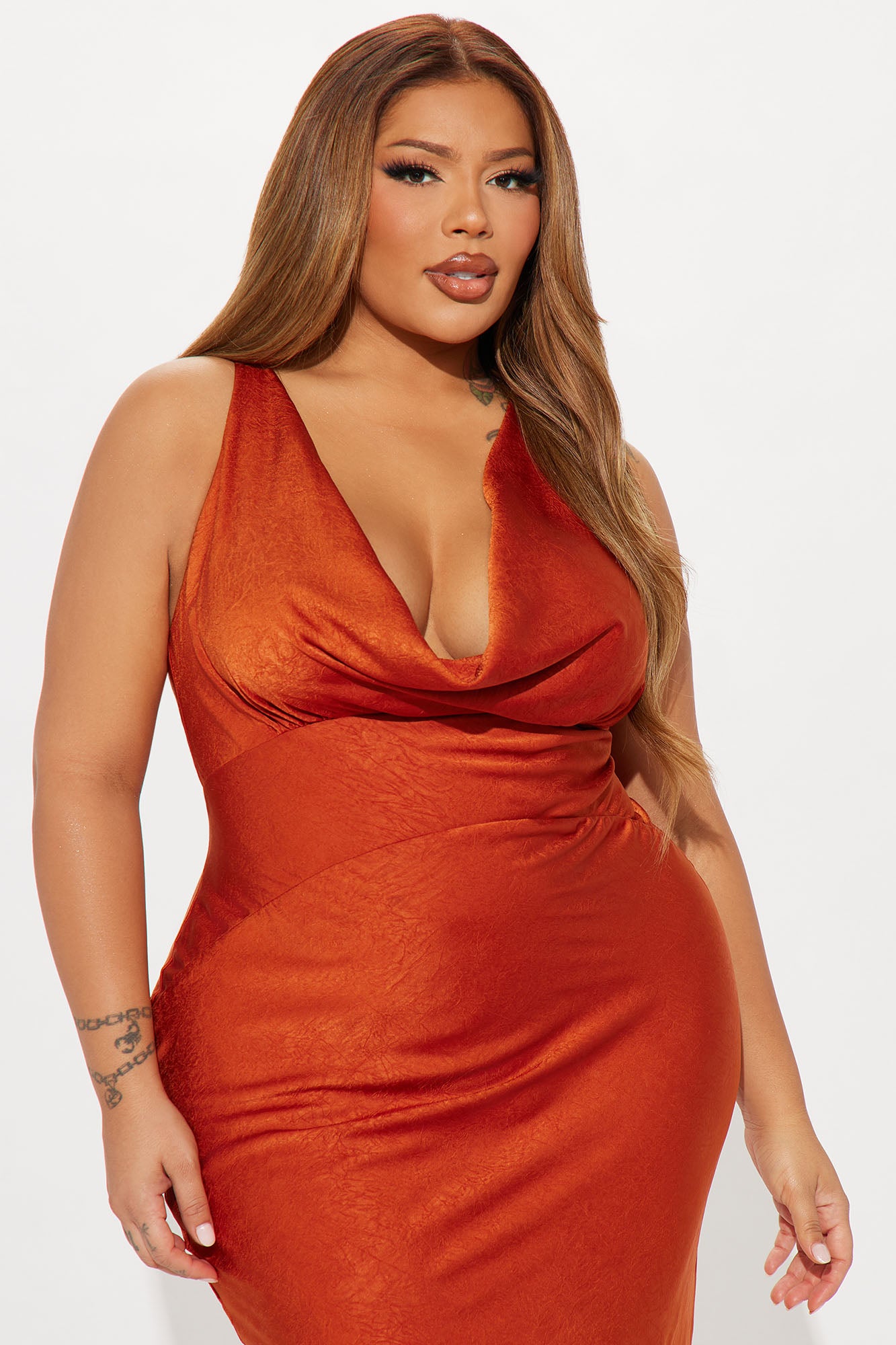 Adele Cowl Back Satin Gown - Rust - Image 5