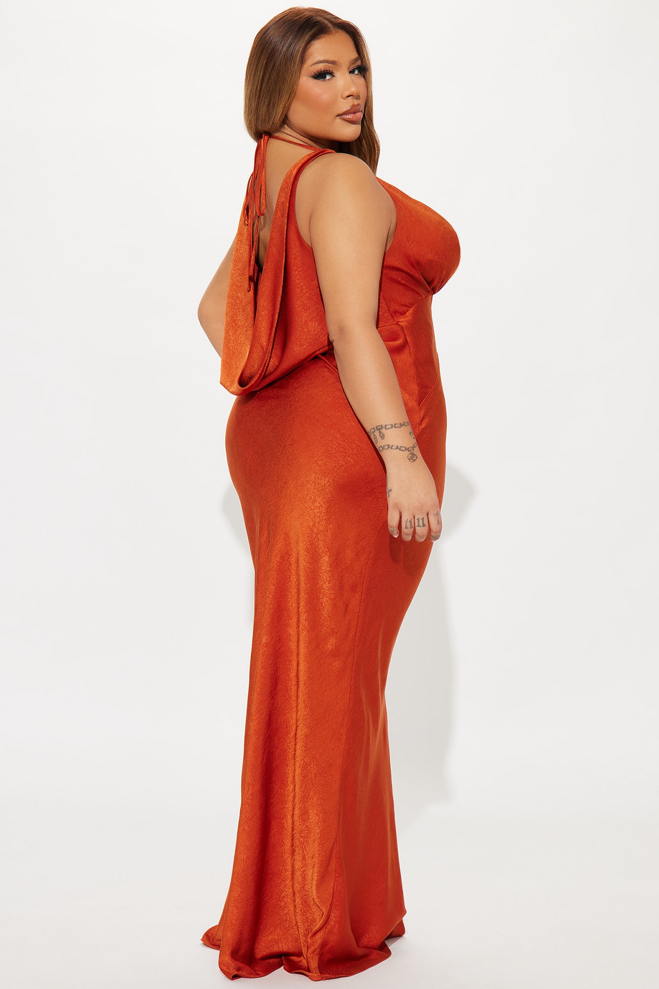 Adele Cowl Back Satin Gown - Rust - Image 6