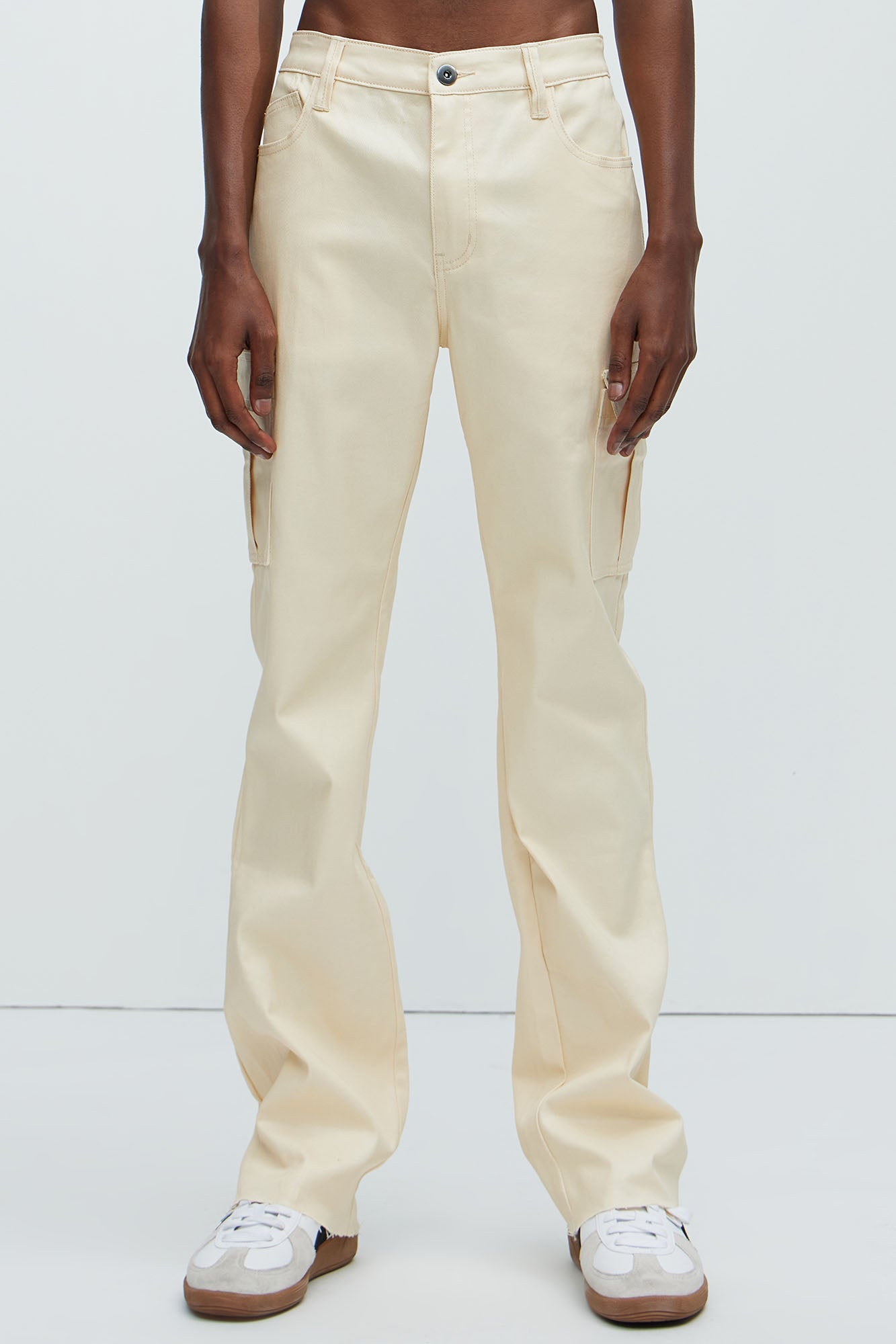 Better Be Cargo Waxed Skinny Flared Pants - Cream - Image 4