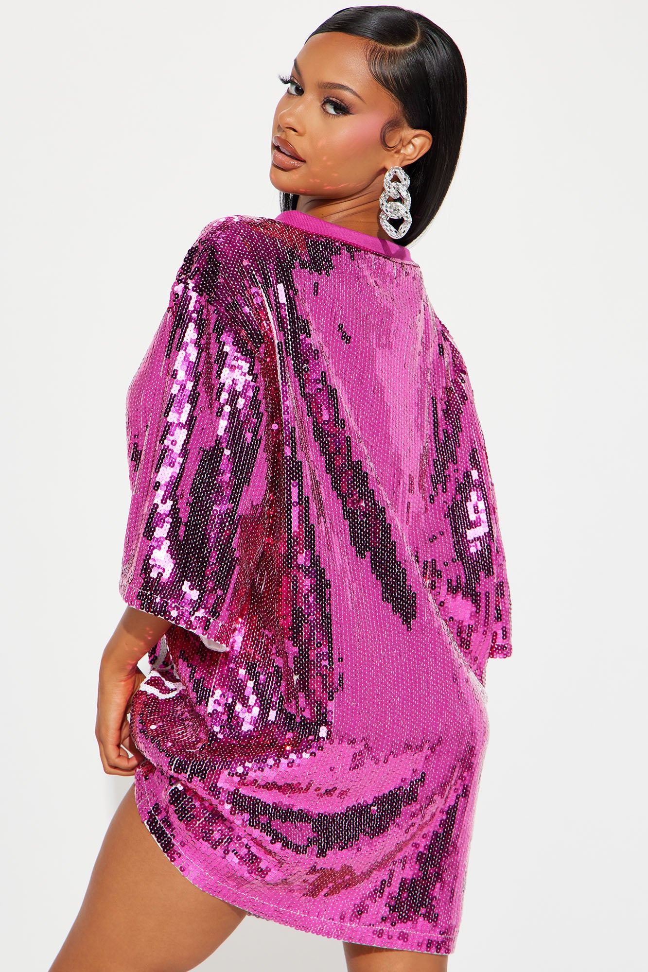 Birthday Queen Sequin Shirt Dress - Hot Pink/combo - Image 4