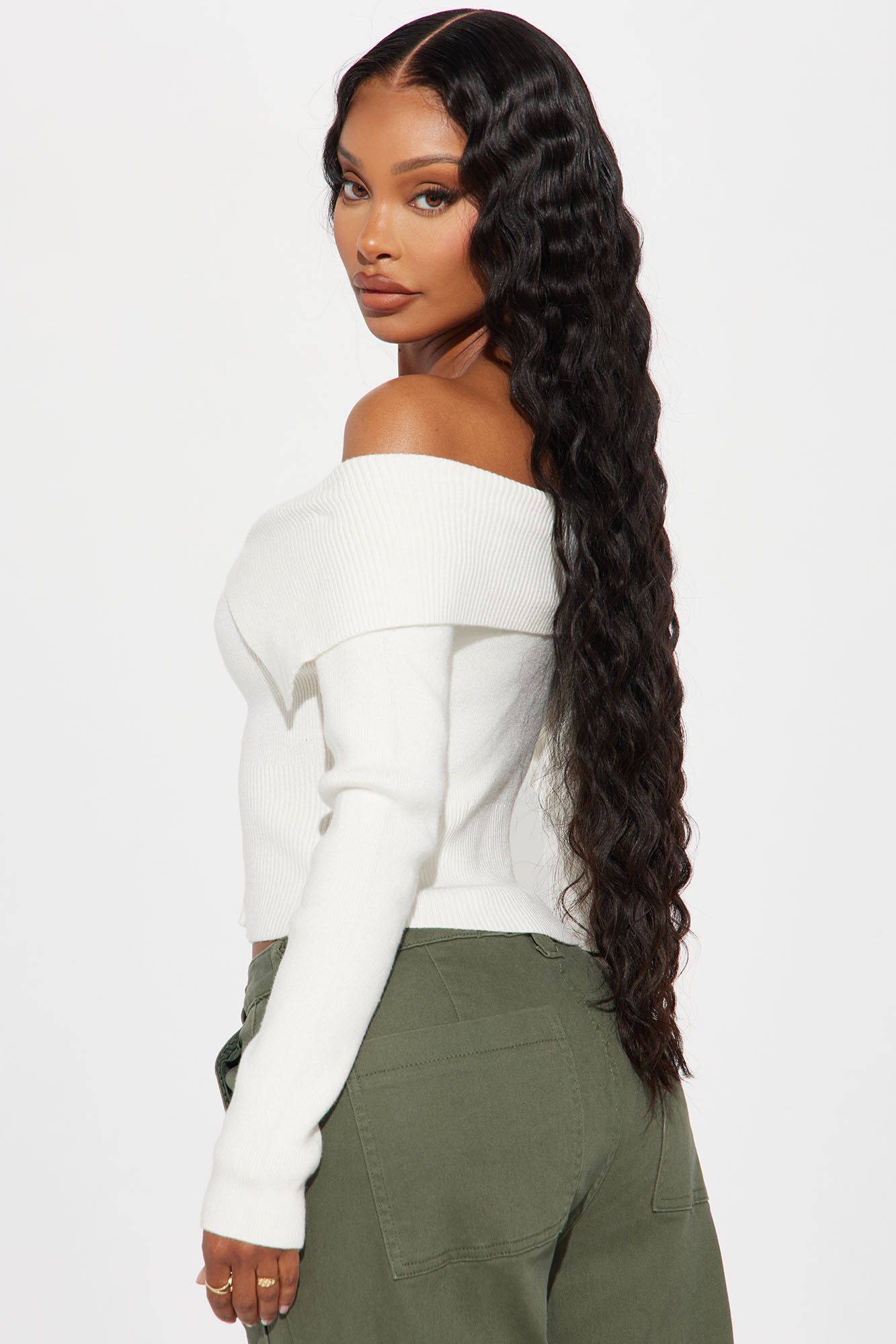 Say My Name Off Shoulder Sweater - White - Image 3