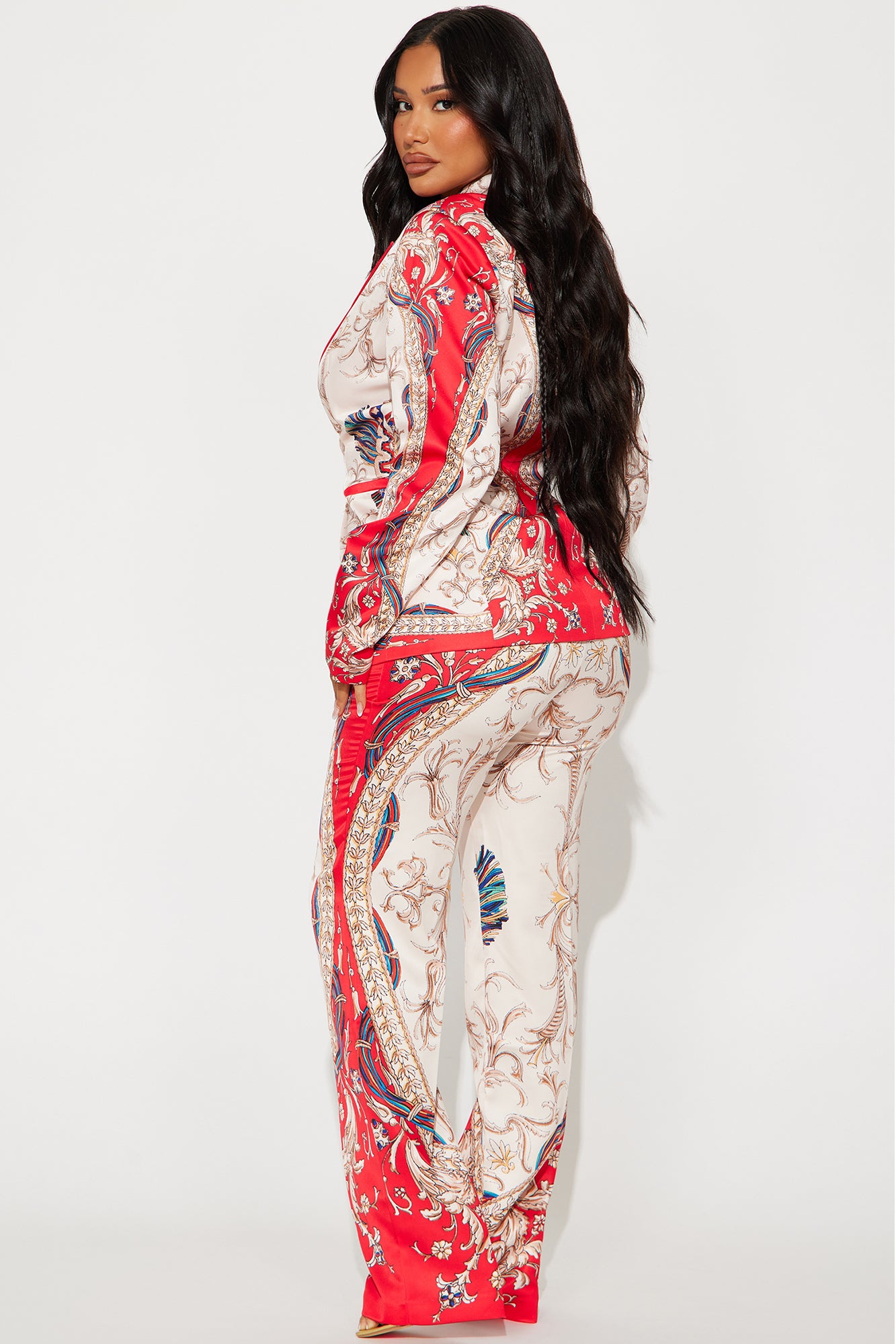 Queen Life Satin Pant Set - Red/combo - Image 3