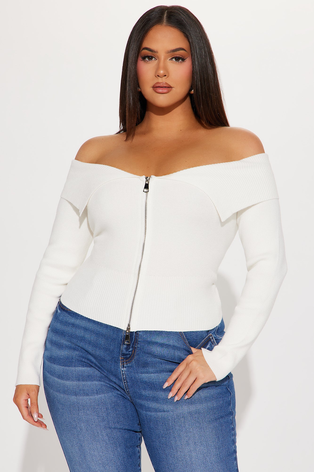 Say My Name Off Shoulder Sweater - White - Image 4