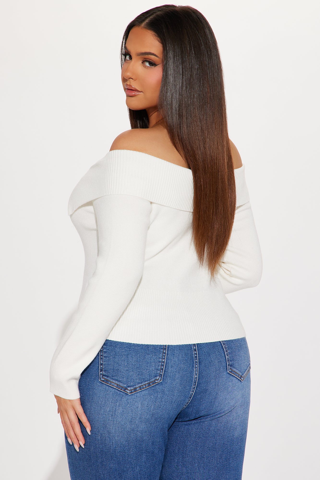 Say My Name Off Shoulder Sweater - White - Image 6