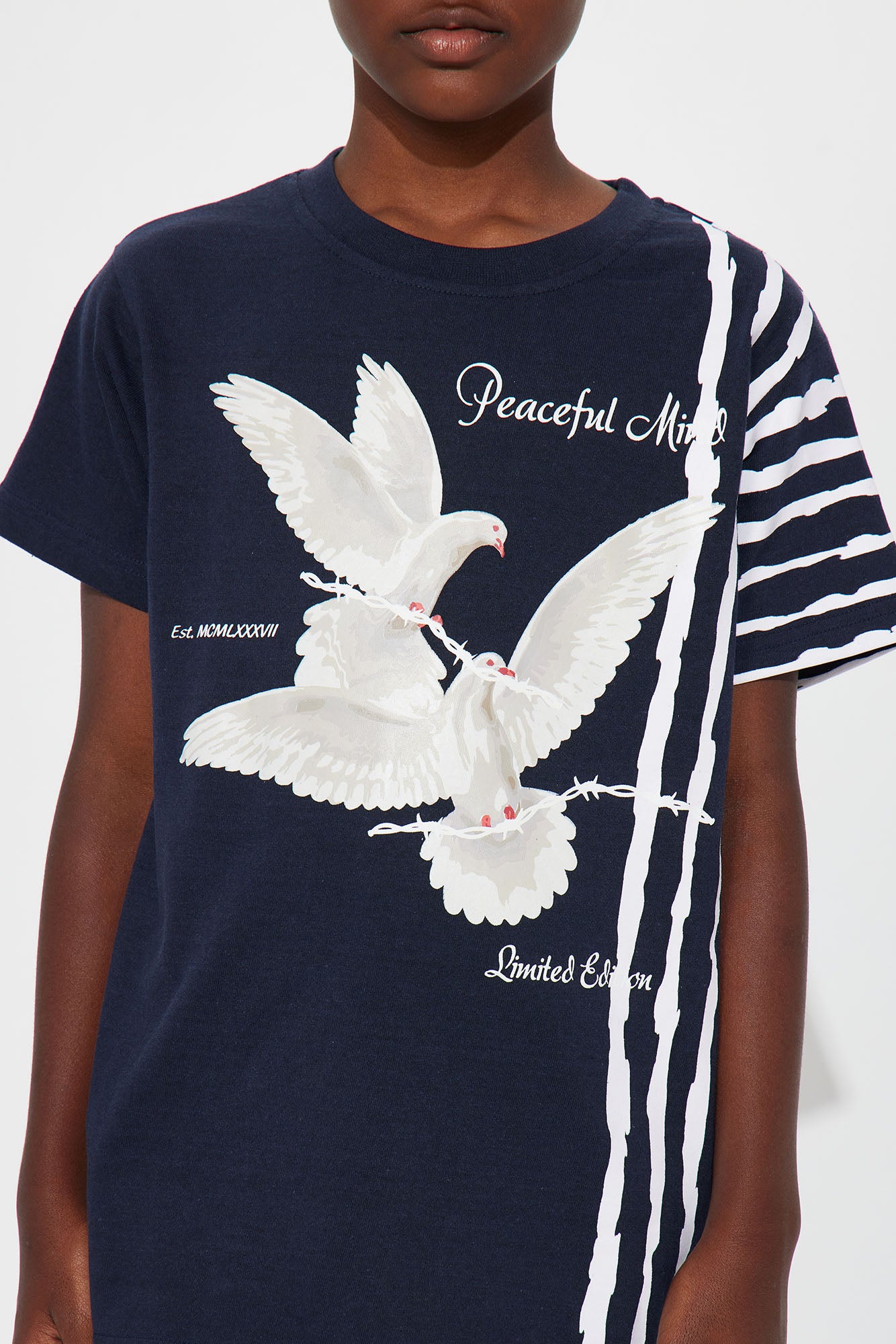 Mini Peaceful Mind Print T-Shirt - Navy Wash - Image 3