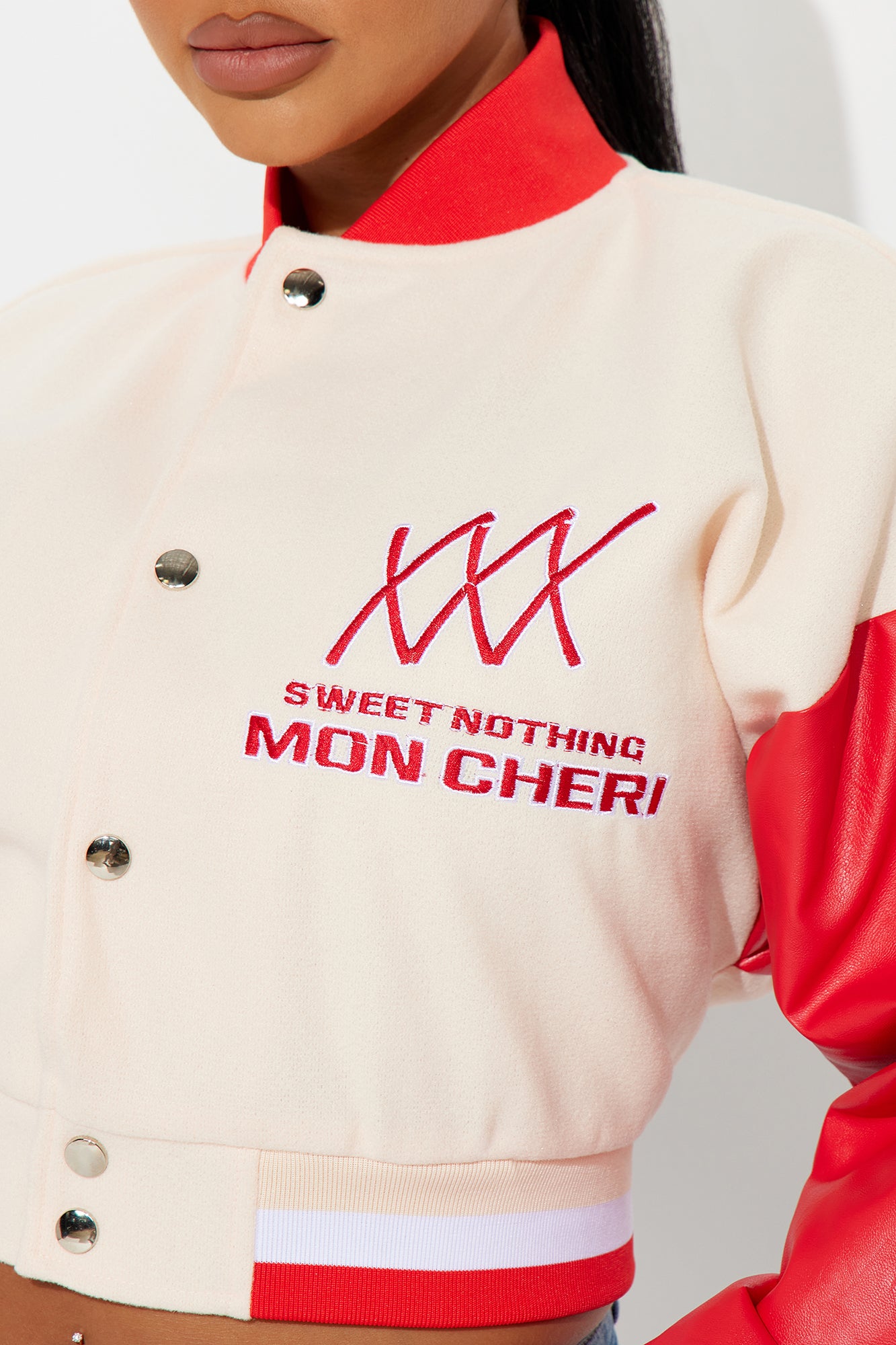 Mon Cheri Cropped Varsity Jacket - Taupe/combo - Image 3
