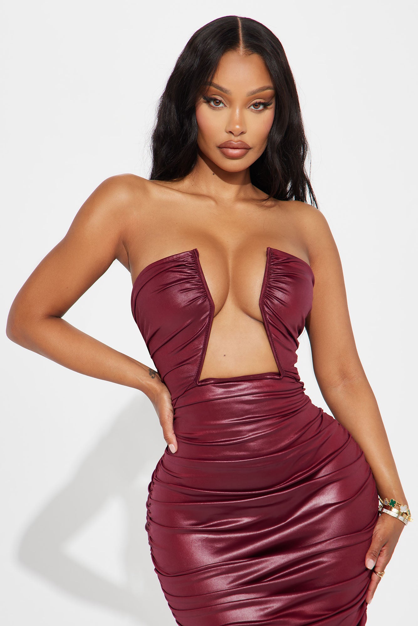 Denise Ruched Tube Maxi Dress - Burgundy - Image 4
