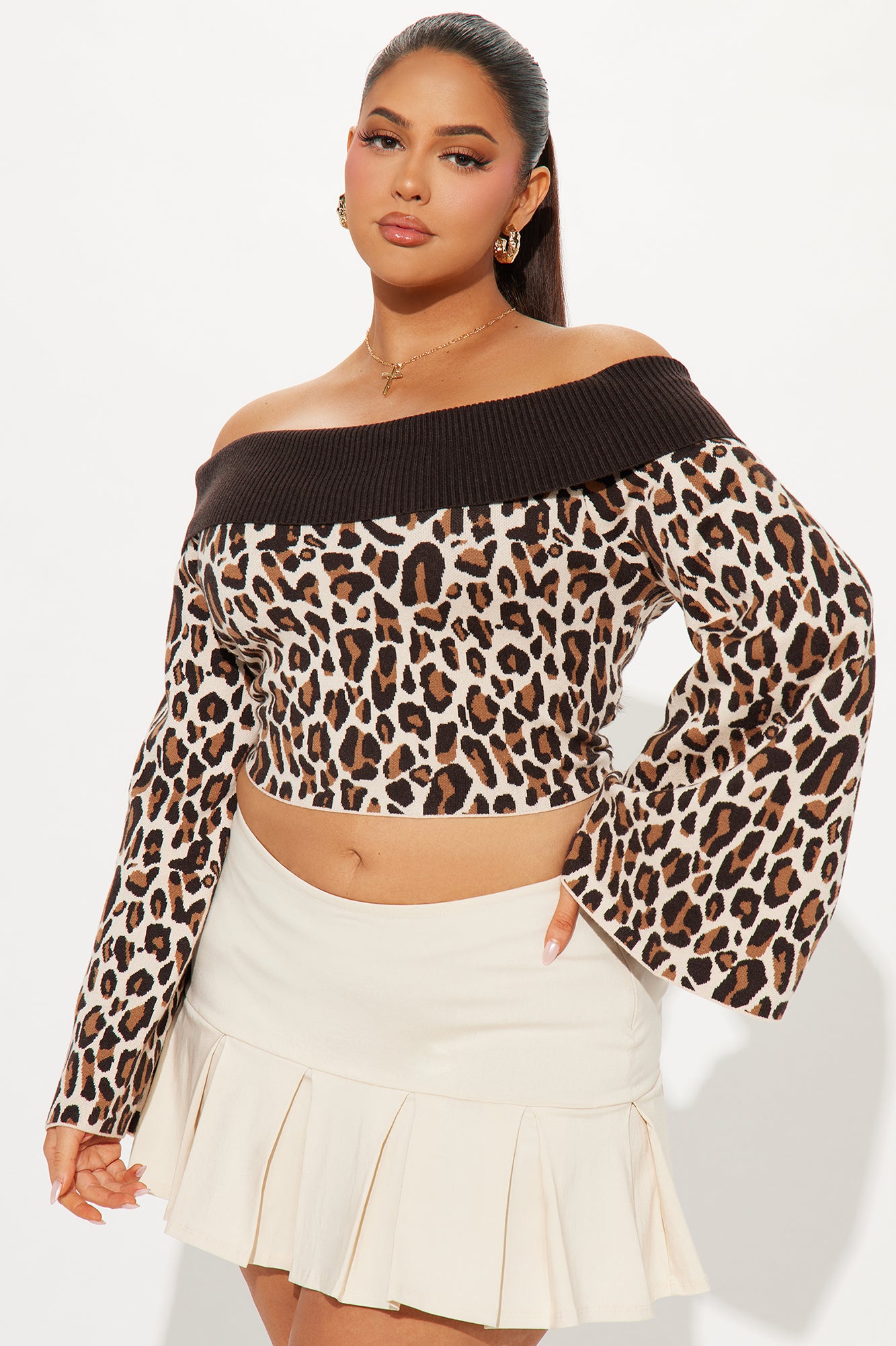 Wild Love Off Shoulder Leopard Sweater - Brown/combo - Image 5