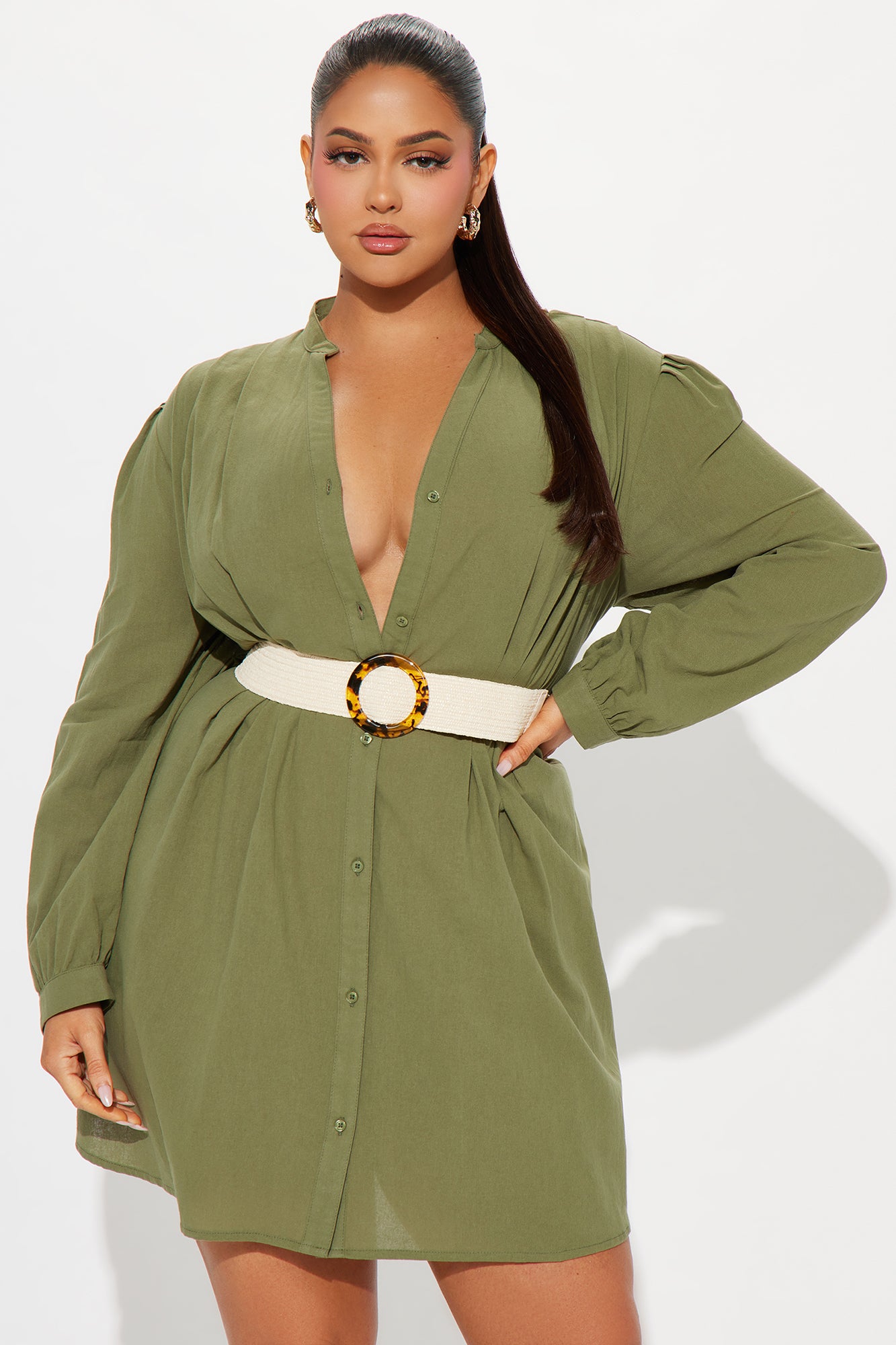 Ayami Mini Shirt Dress - Olive - Image 5
