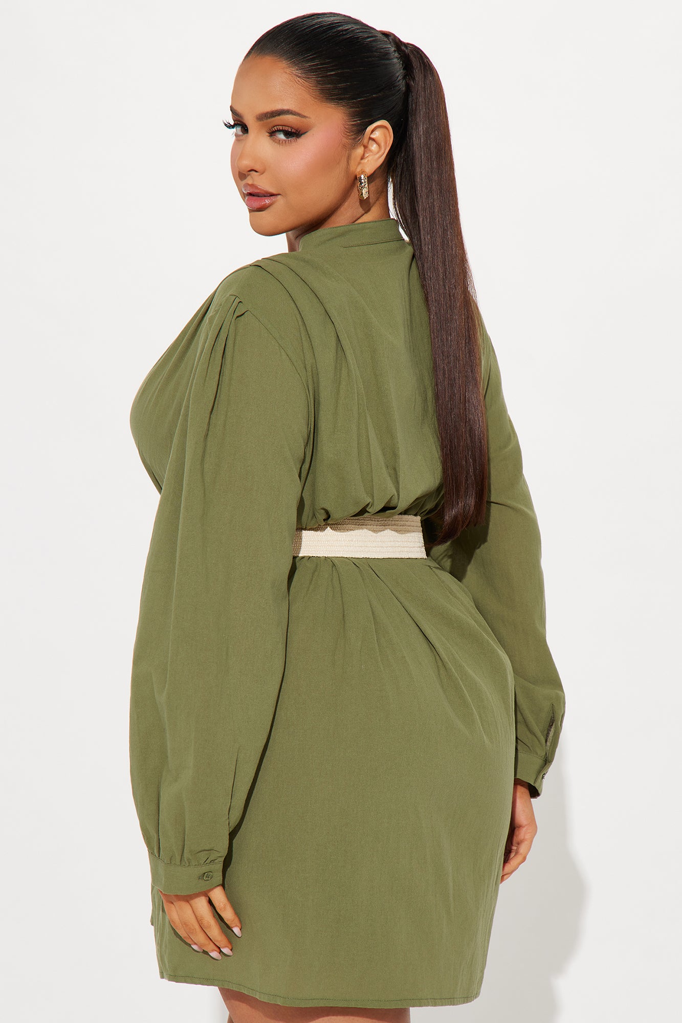 Ayami Mini Shirt Dress - Olive - Image 6
