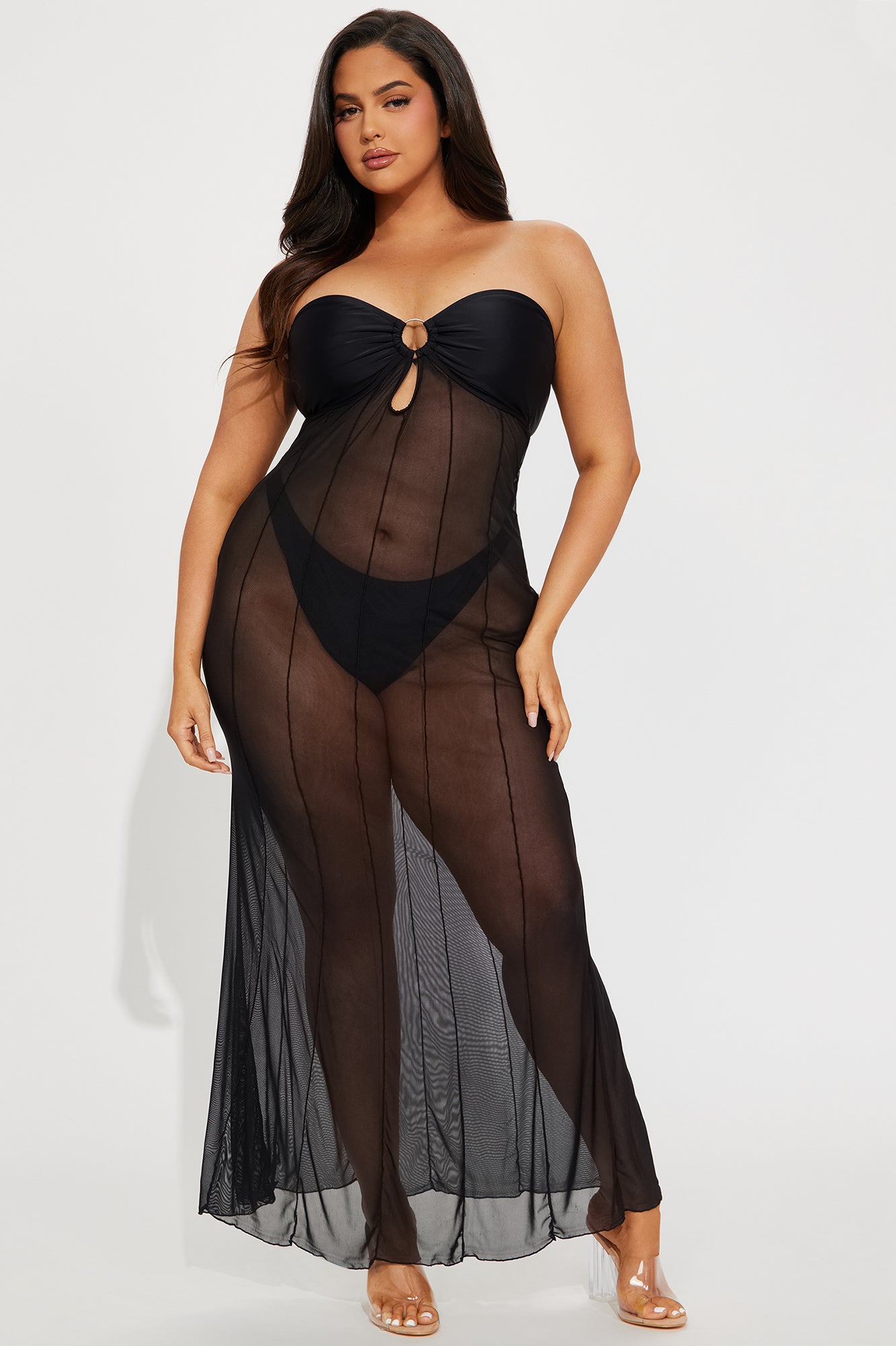 Avalon 2 Piece Mesh Cover Up Maxi Dress Set - Black - Image 4