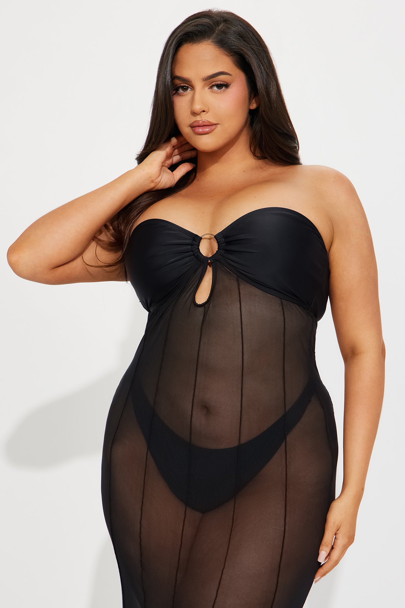 Avalon 2 Piece Mesh Cover Up Maxi Dress Set - Black - Image 5